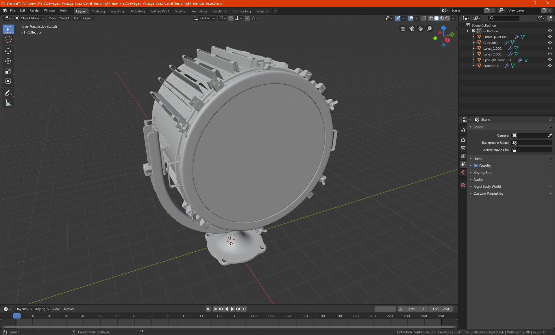 Salvaged Vintage Suez Canal Searchlight 3D model