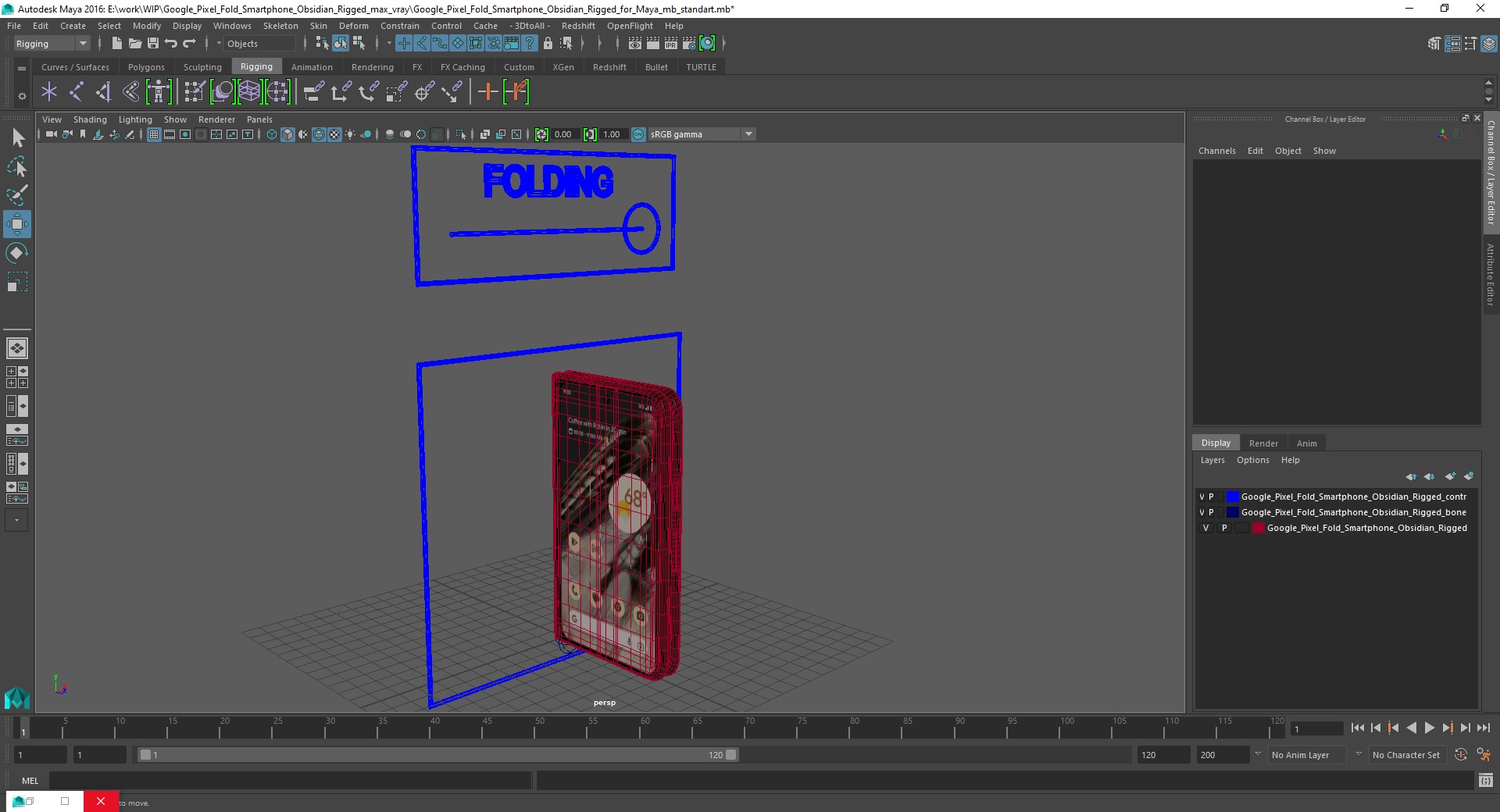 3D Google Pixel Fold Smartphone Obsidian Rigged for Maya model