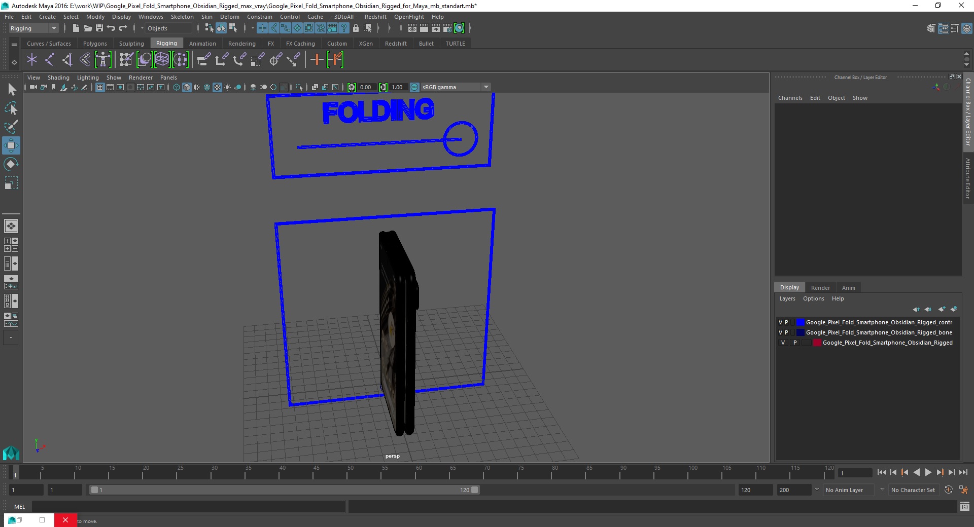 3D Google Pixel Fold Smartphone Obsidian Rigged for Maya model