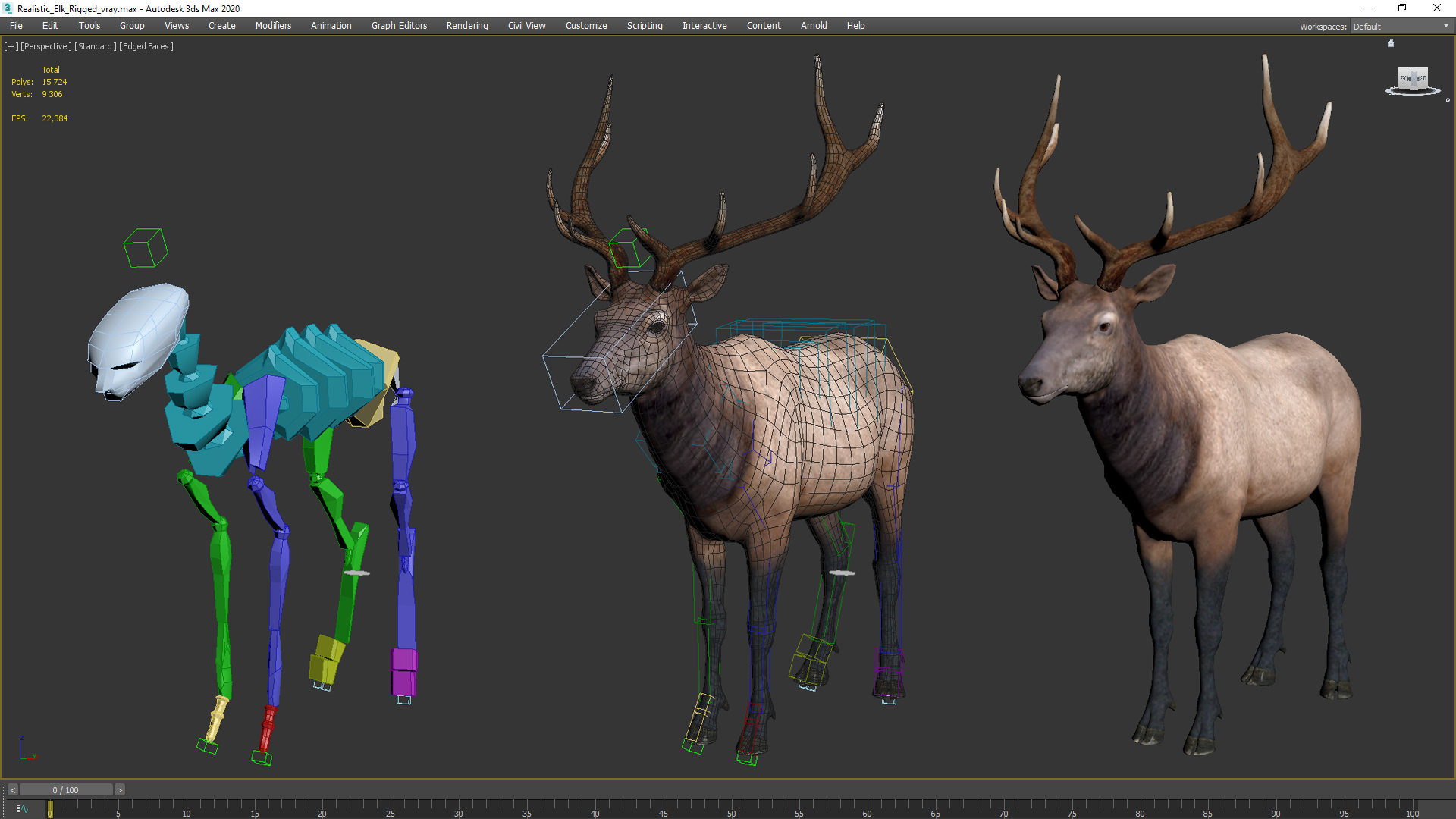 Realistic Elk Rigged for Maya 3D model