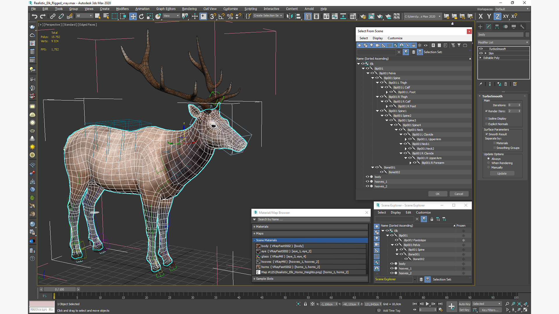 Realistic Elk Rigged for Maya 3D model