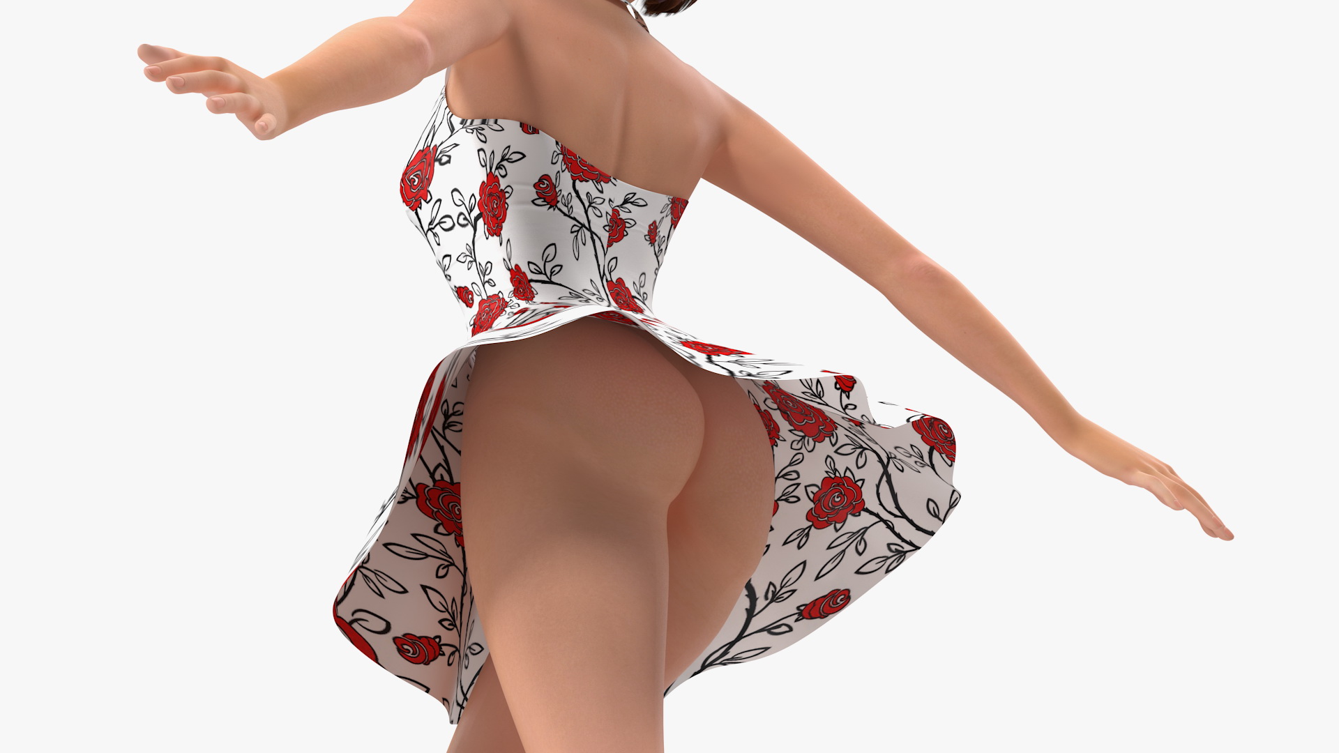 Cartoon Young Girl Romantic Dress Standing Pose 3D
