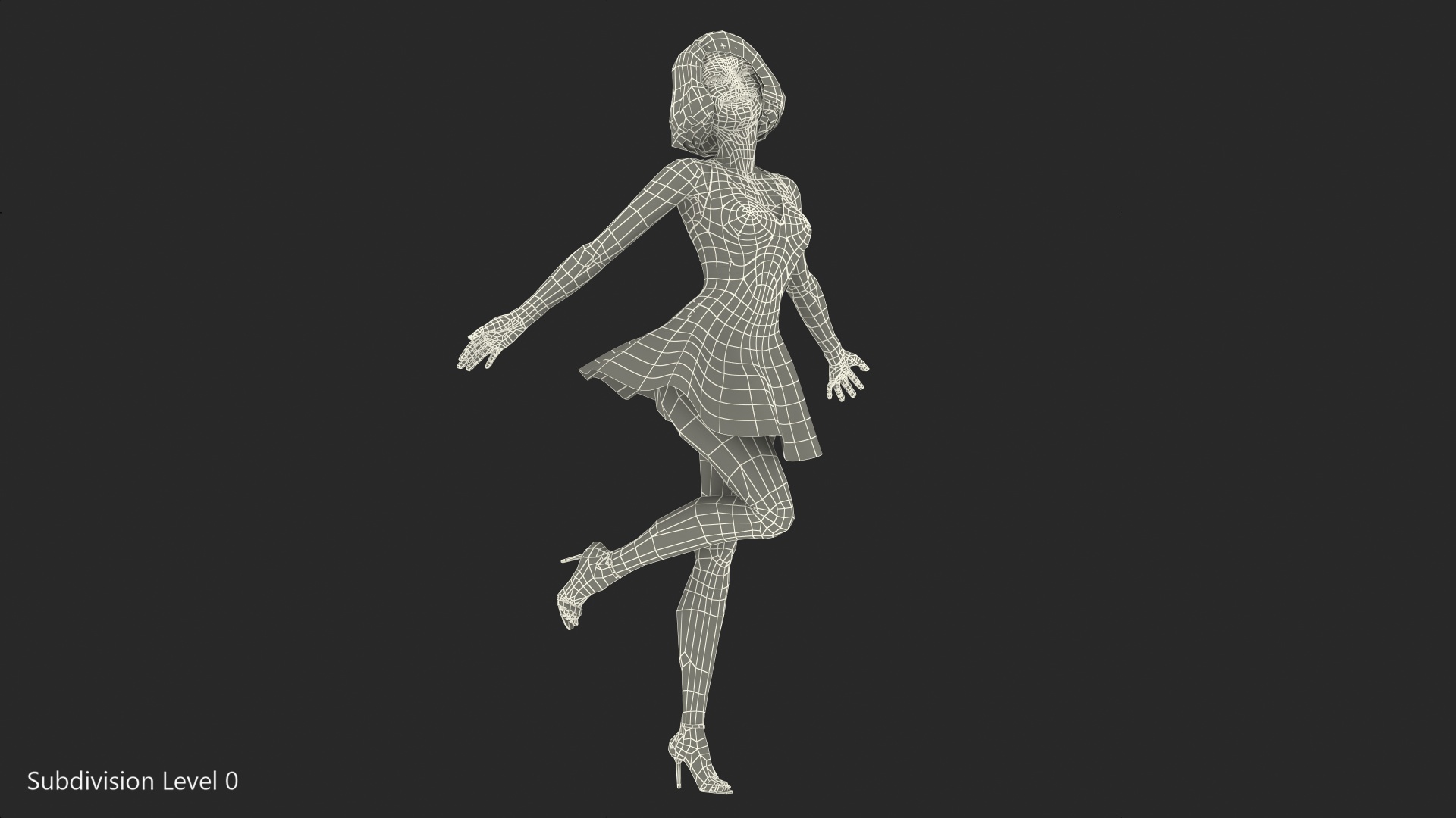 Cartoon Young Girl Romantic Dress Standing Pose 3D