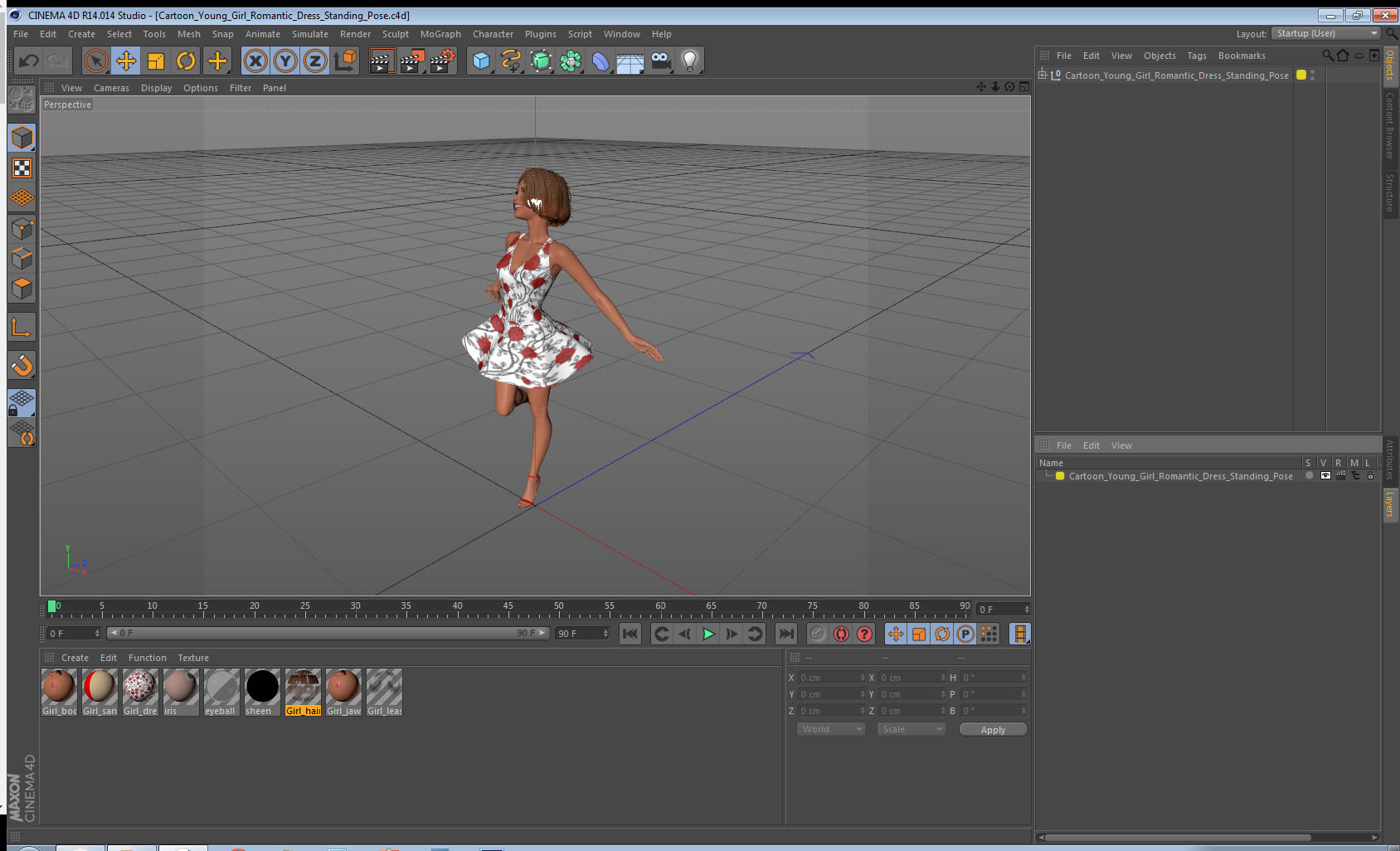 Cartoon Young Girl Romantic Dress Standing Pose 3D