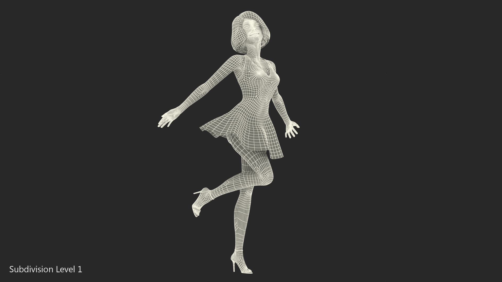 Cartoon Young Girl Romantic Dress Standing Pose 3D