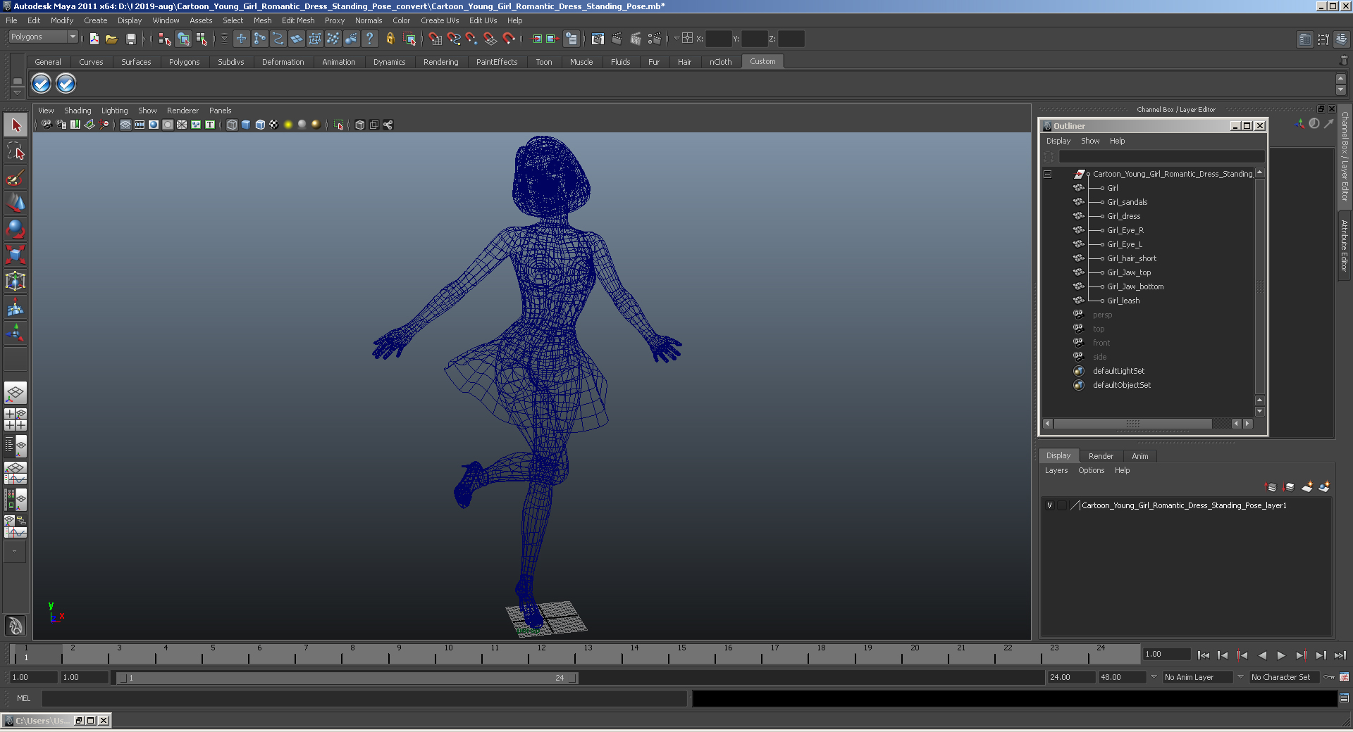 Cartoon Young Girl Romantic Dress Standing Pose 3D