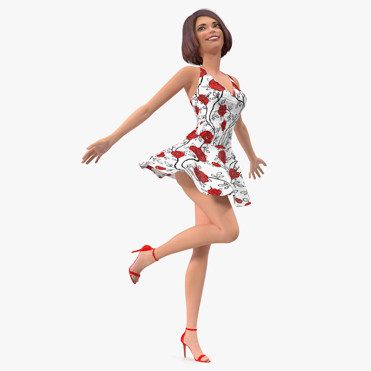 Cartoon Woman Dress Standing Pose, view 5