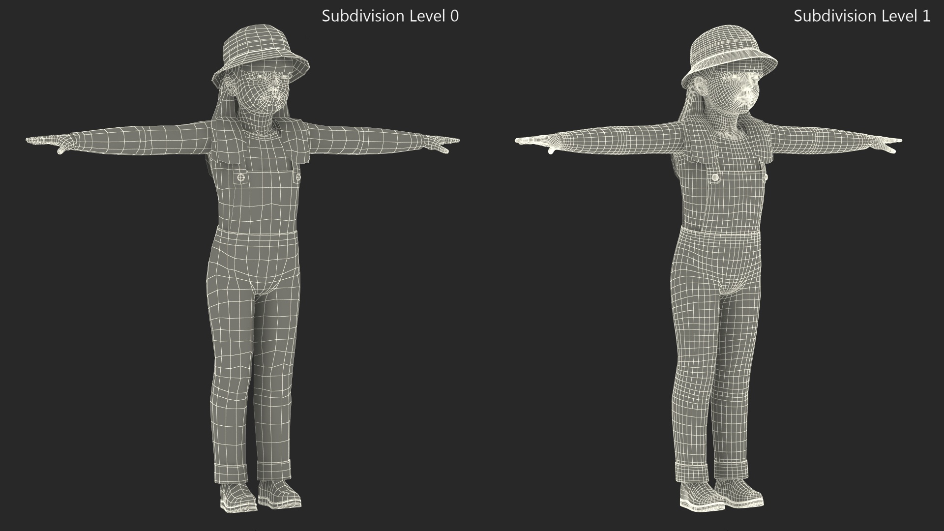 3D Denim Suit Child Girl T-Pose model