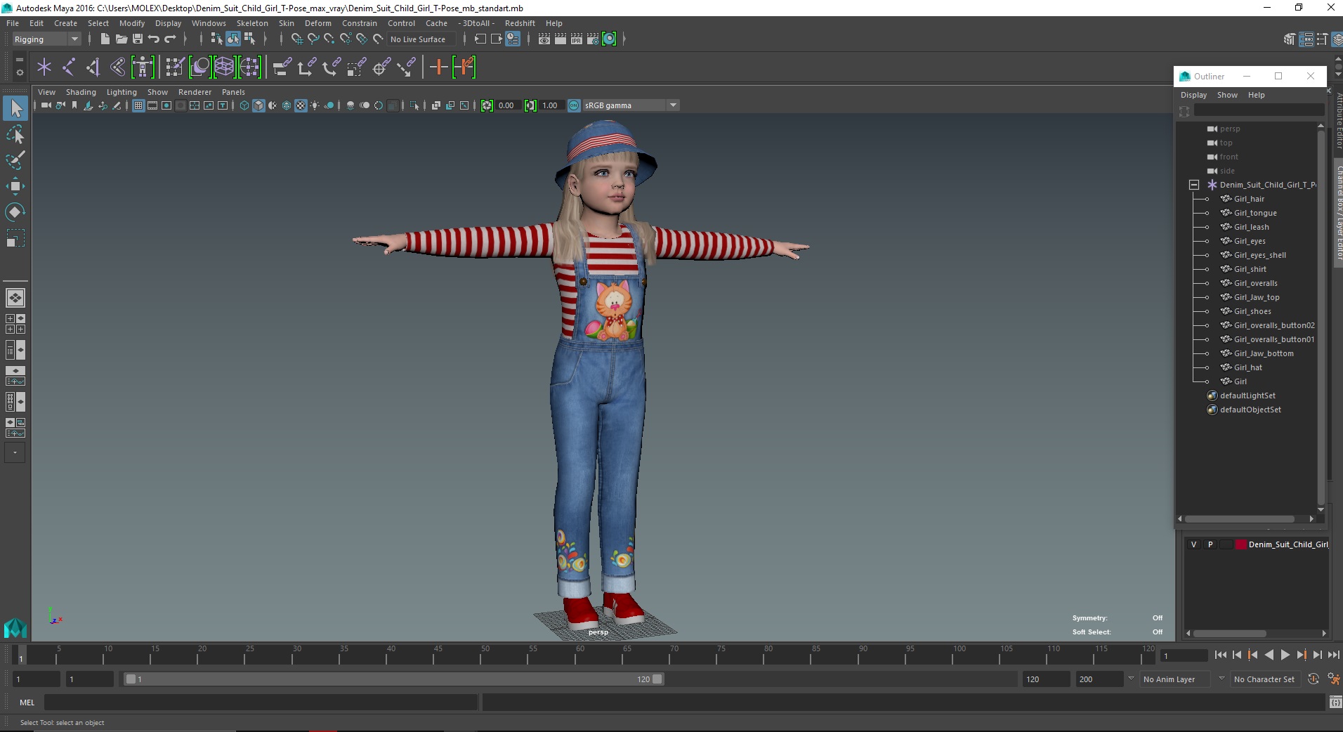 3D Denim Suit Child Girl T-Pose model