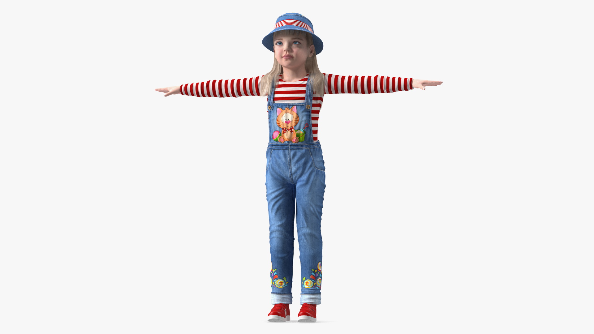 3D Denim Suit Child Girl T-Pose model