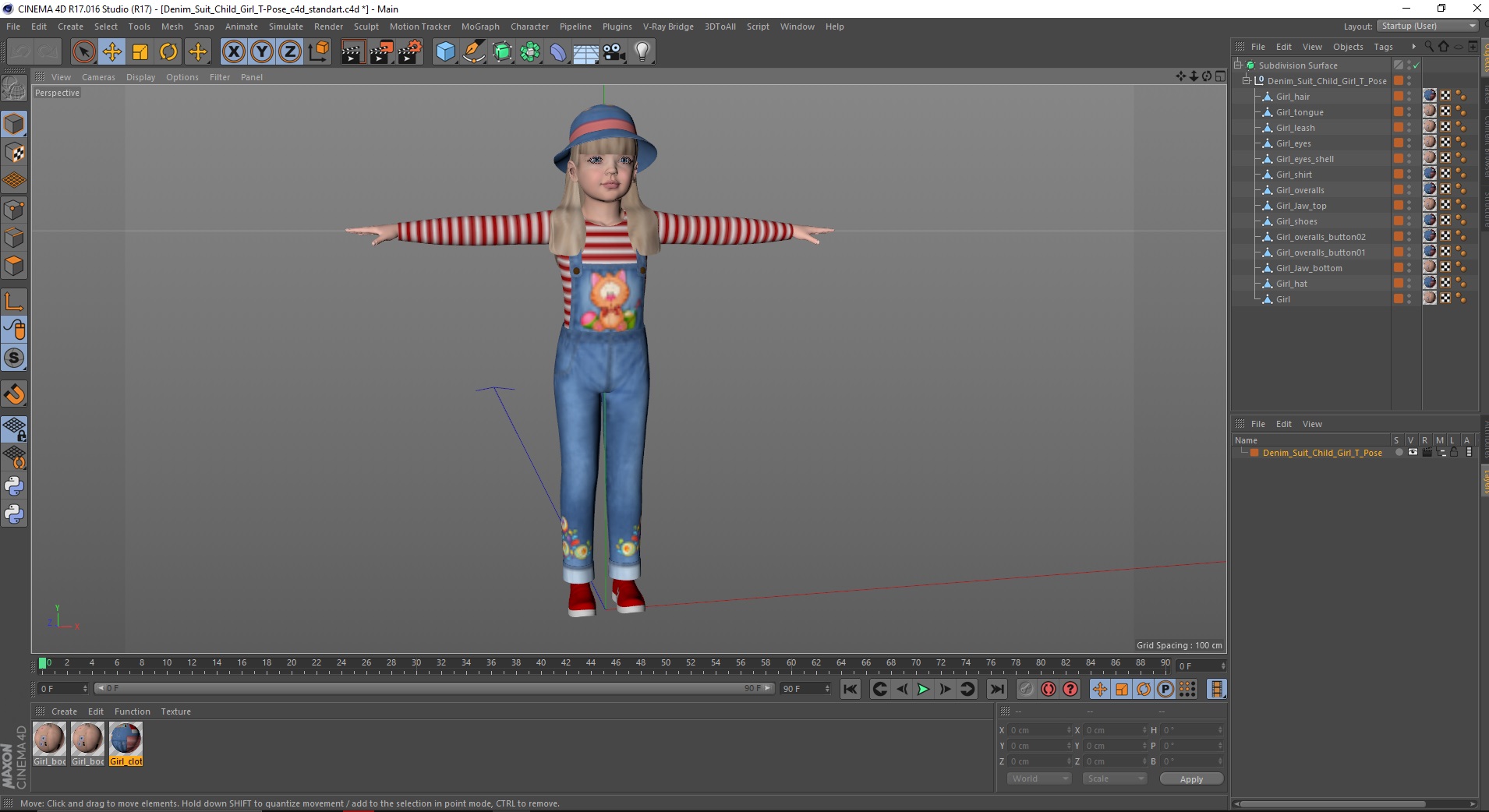 3D Denim Suit Child Girl T-Pose model