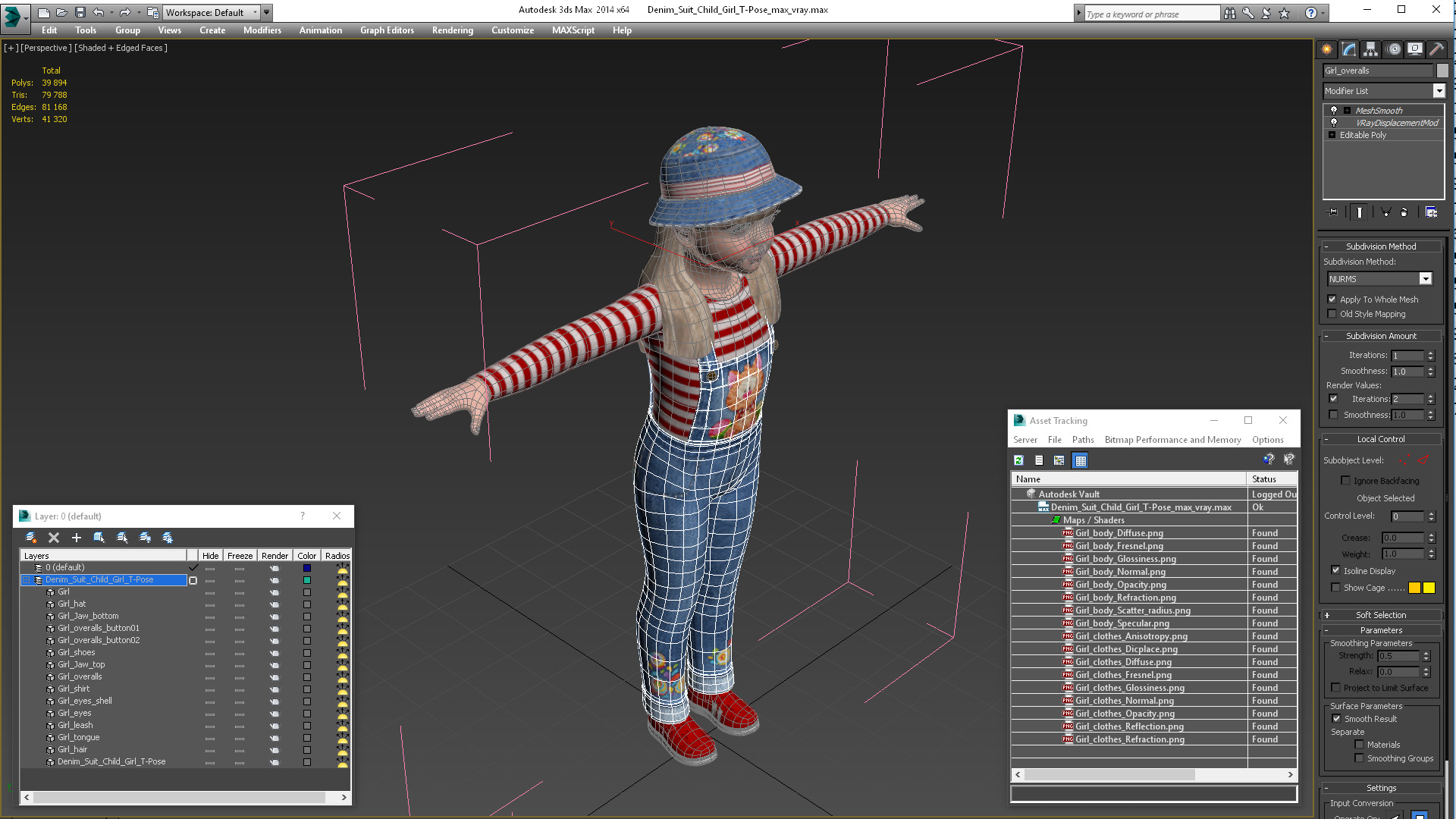 3D Denim Suit Child Girl T-Pose model