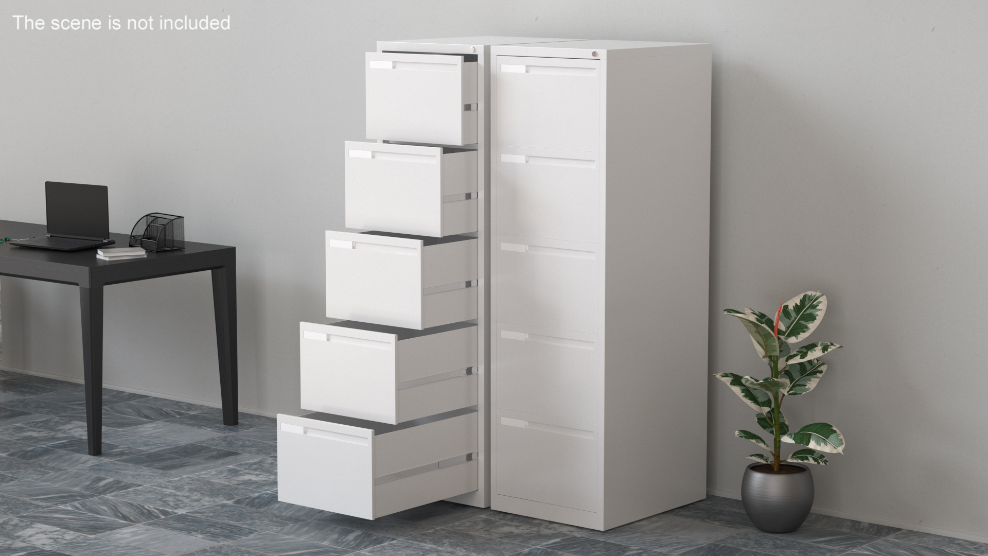 3D Filing Cabinet 5 Drawer Grey model