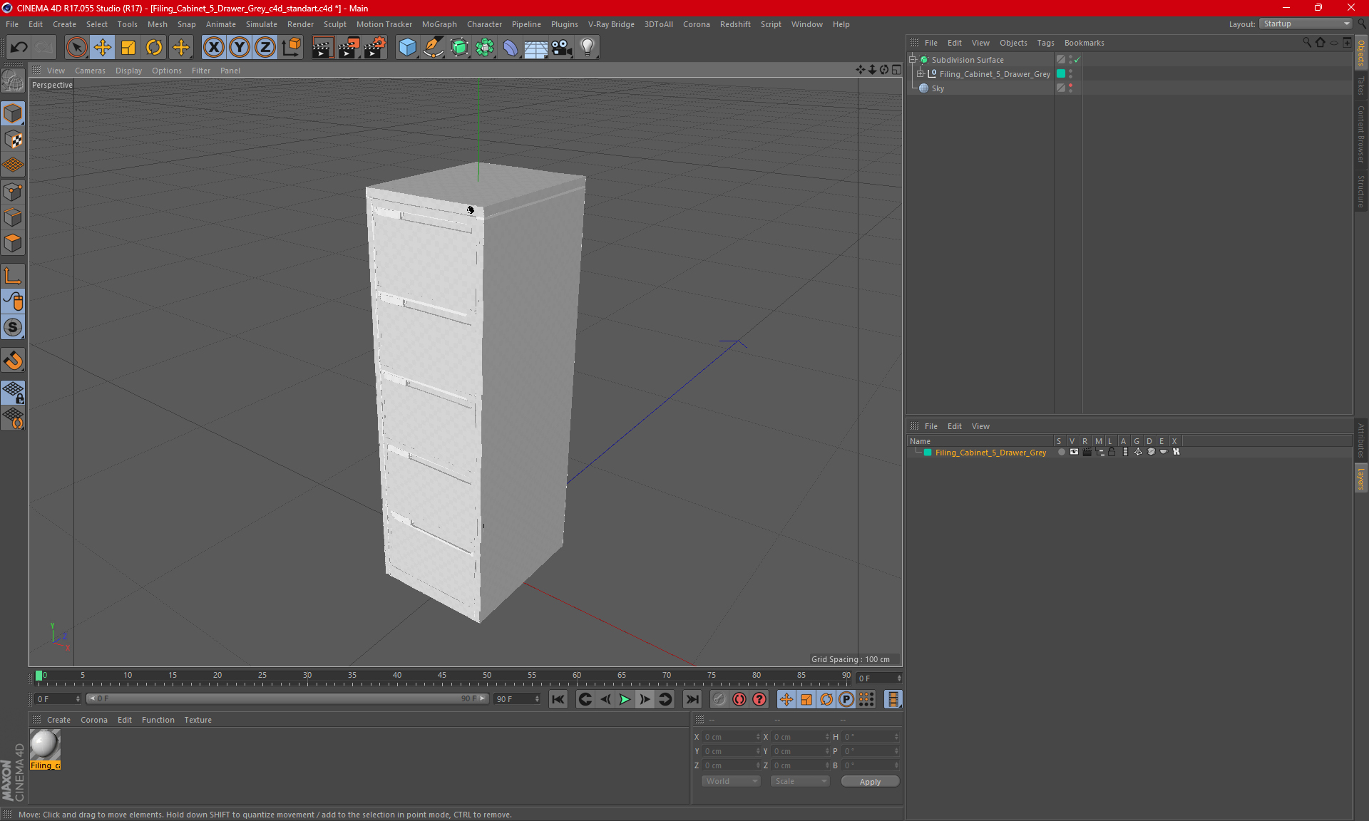 3D Filing Cabinet 5 Drawer Grey model