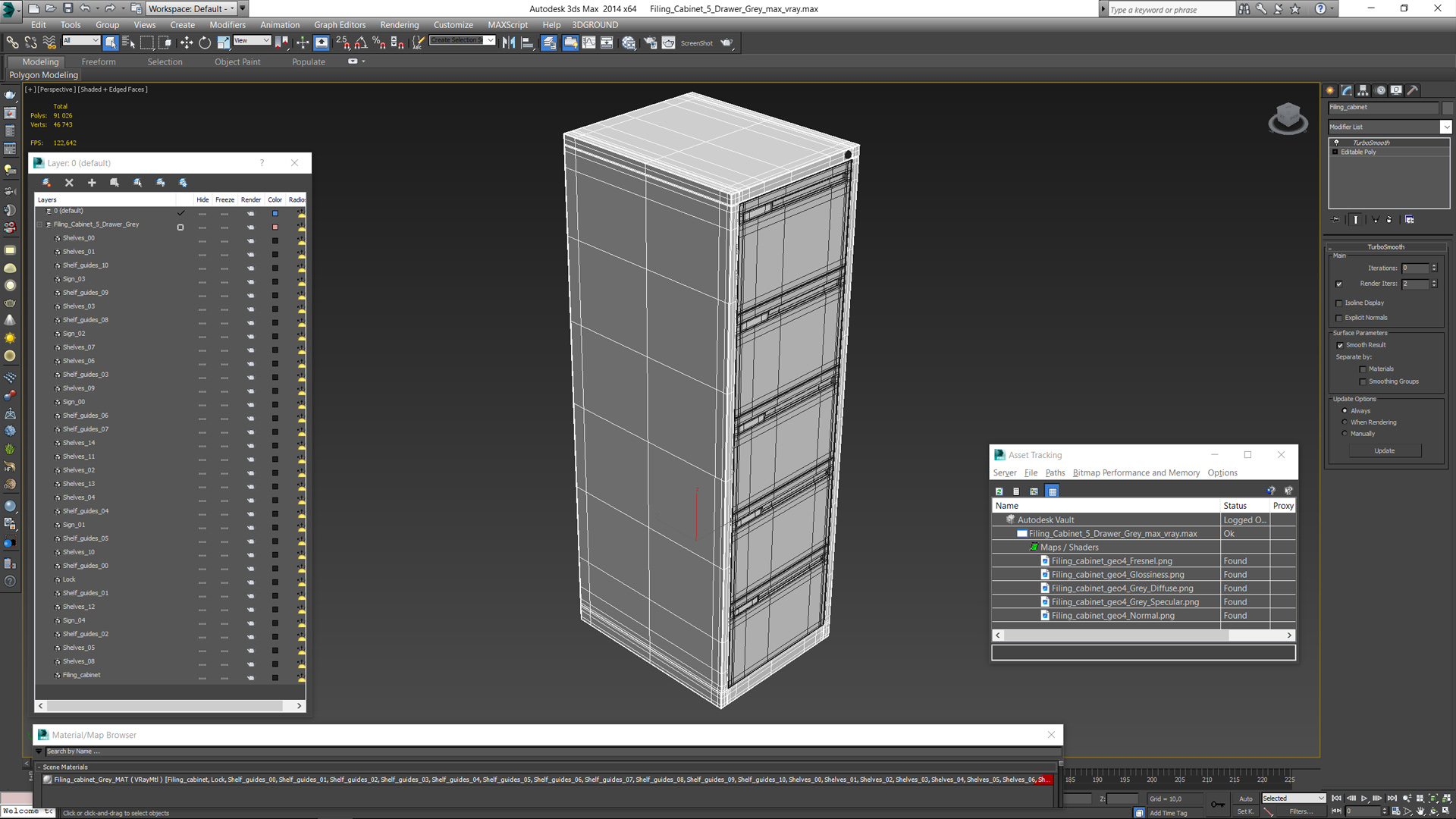 3D Filing Cabinet 5 Drawer Grey model