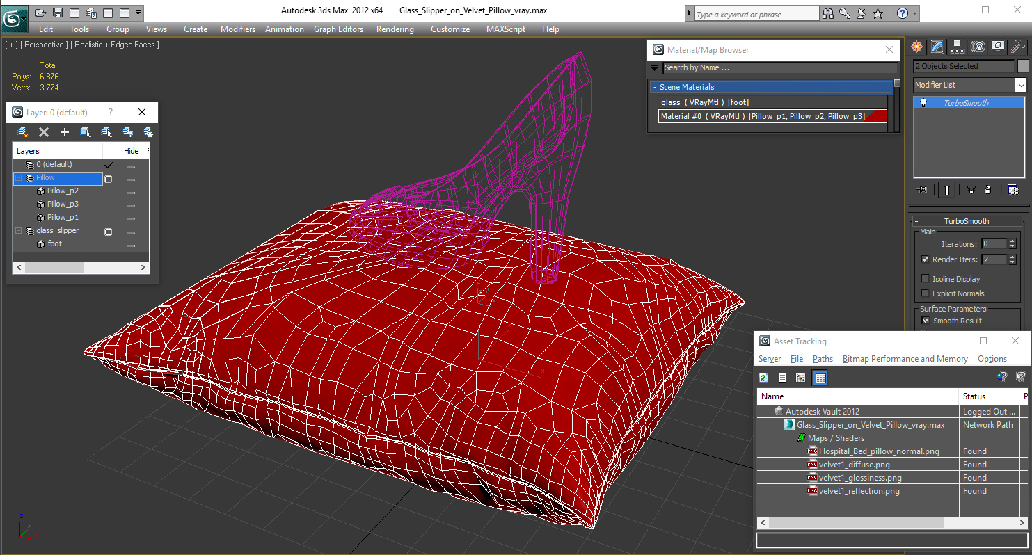 3D model Glass Slipper on Velvet Pillow