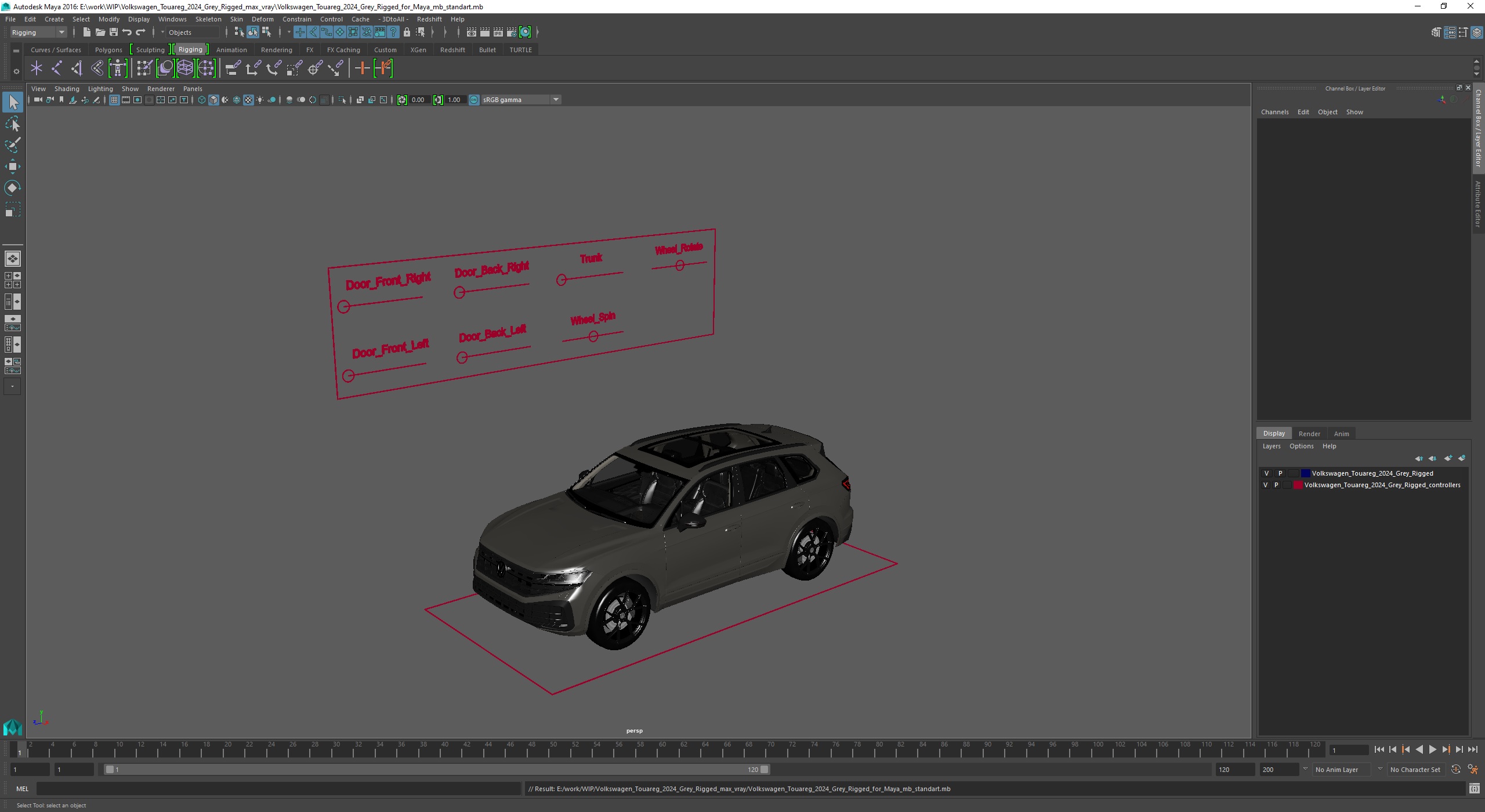 Volkswagen Touareg 2024 Grey Rigged for Maya 3D model