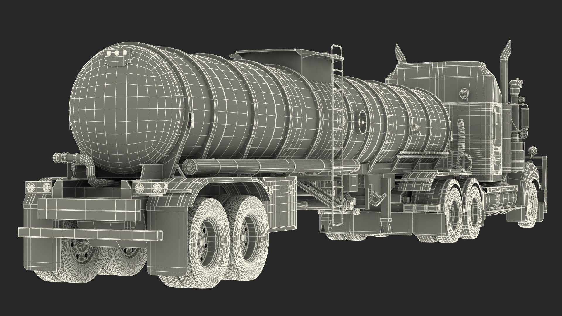 3D Vintage Semi Truck with Tank Trailer