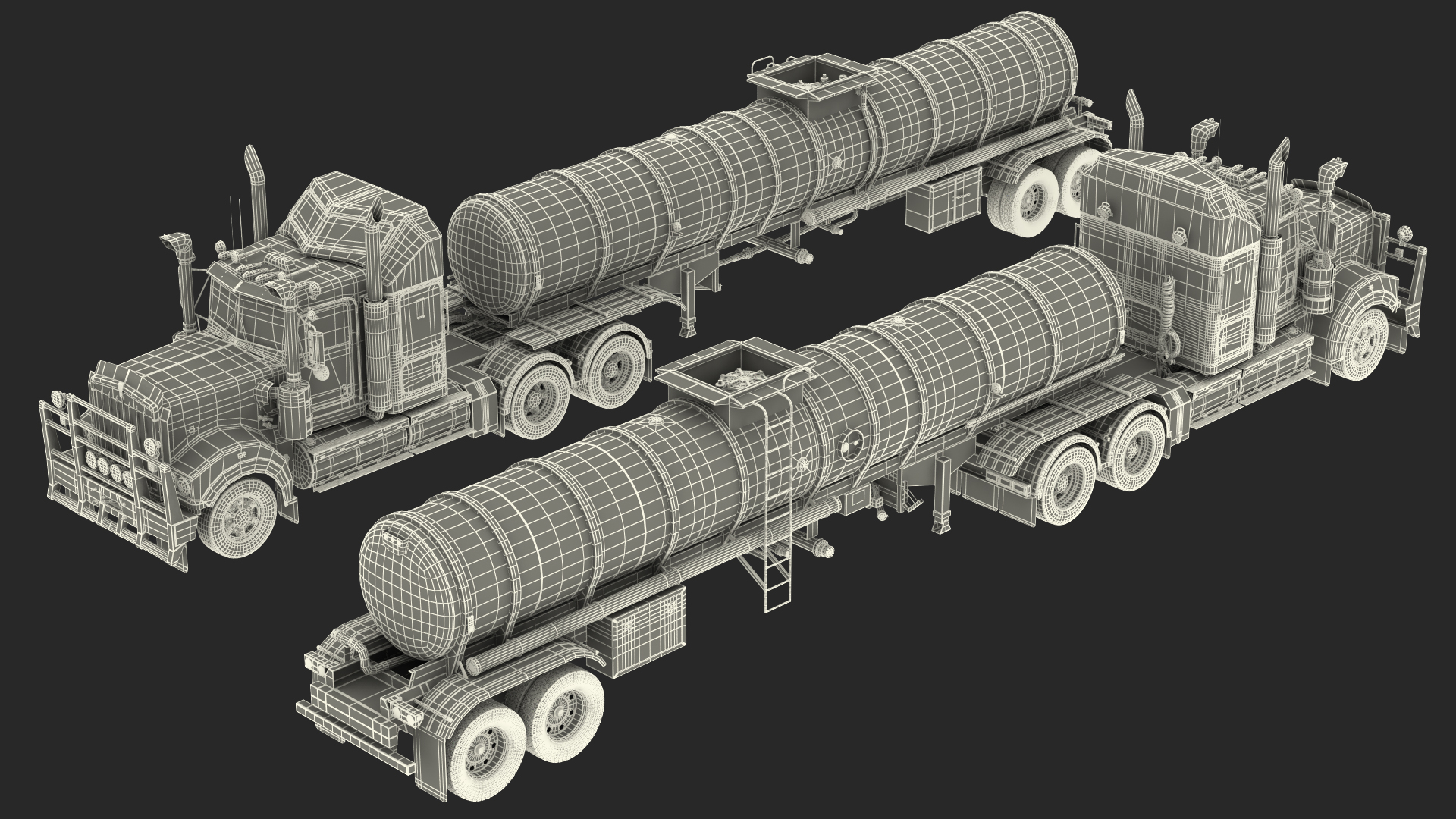 3D Vintage Semi Truck with Tank Trailer