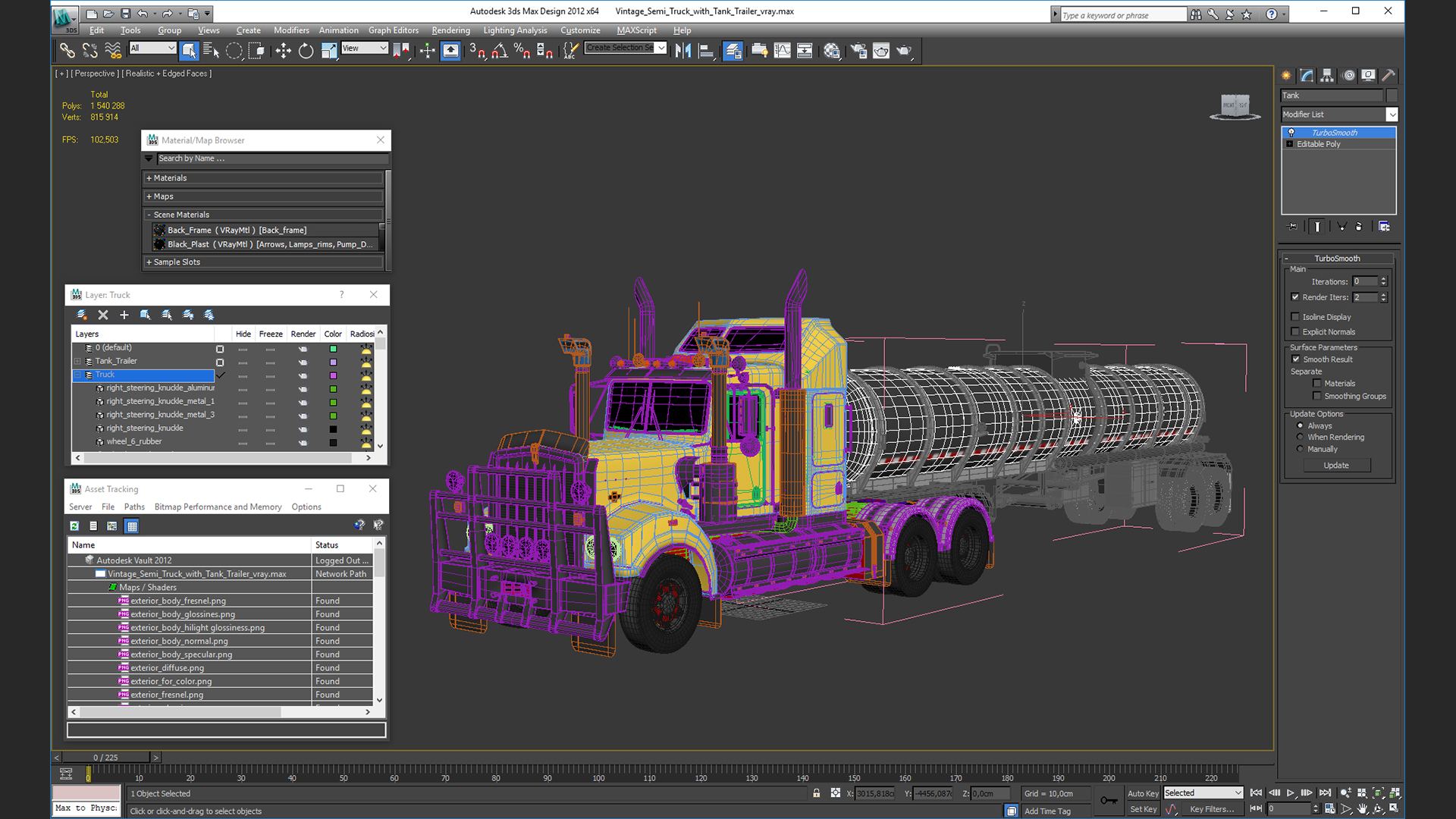 3D Vintage Semi Truck with Tank Trailer
