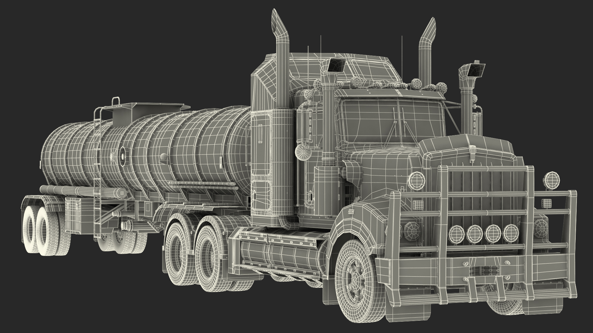 3D Vintage Semi Truck with Tank Trailer