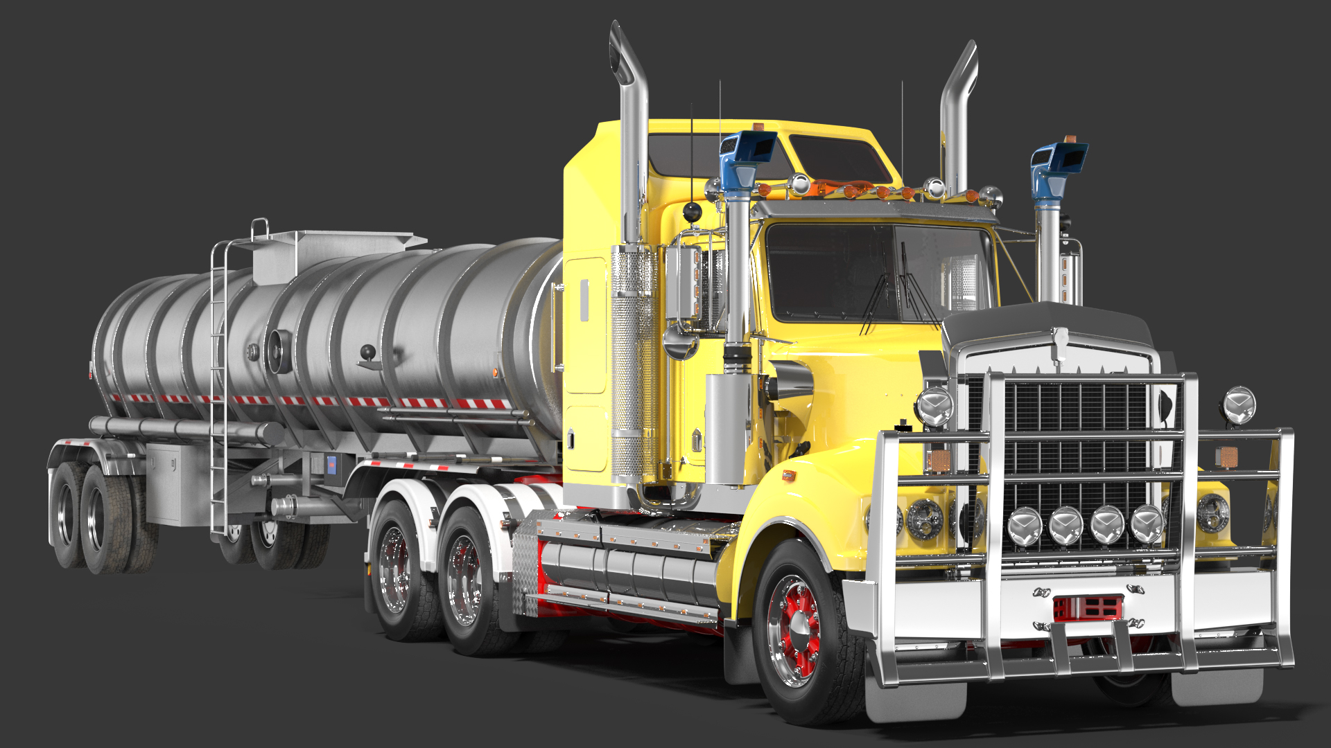 3D Vintage Semi Truck with Tank Trailer