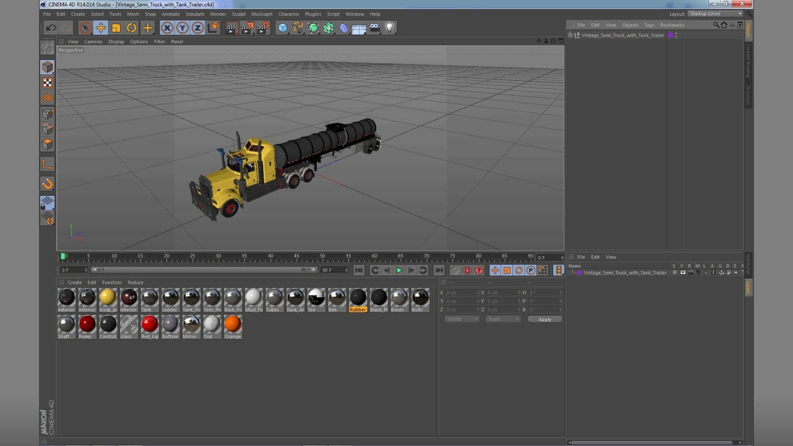 3D Vintage Semi Truck with Tank Trailer