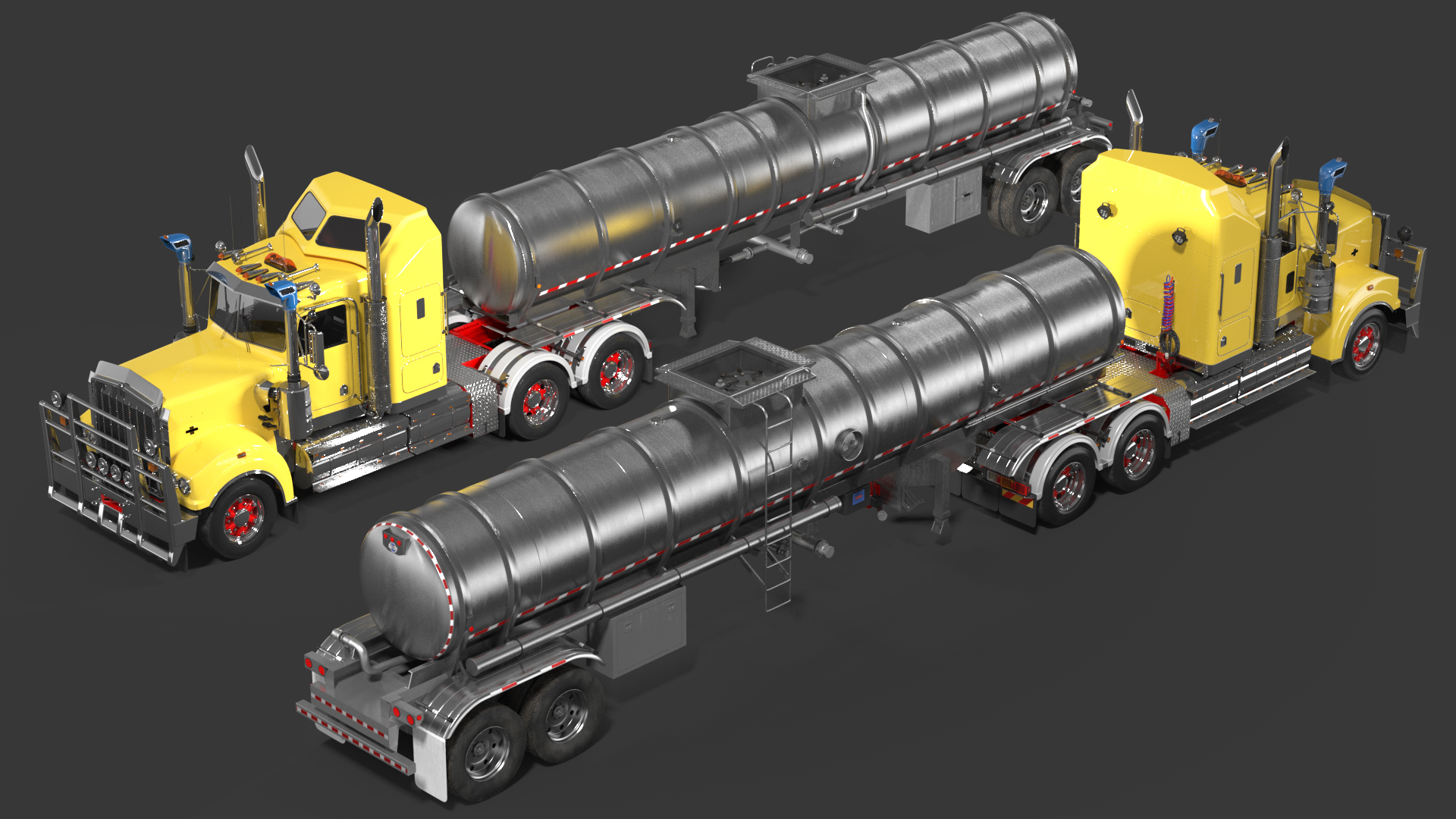 3D Vintage Semi Truck with Tank Trailer