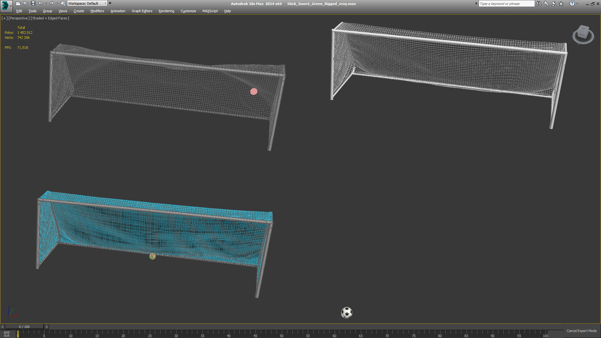 3D model Animated Soccer Ball Flies into Corner of the Goal