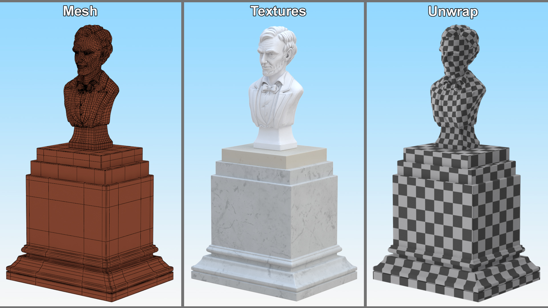 Gypsum Bust of President Lincoln on Pedestal 3D model