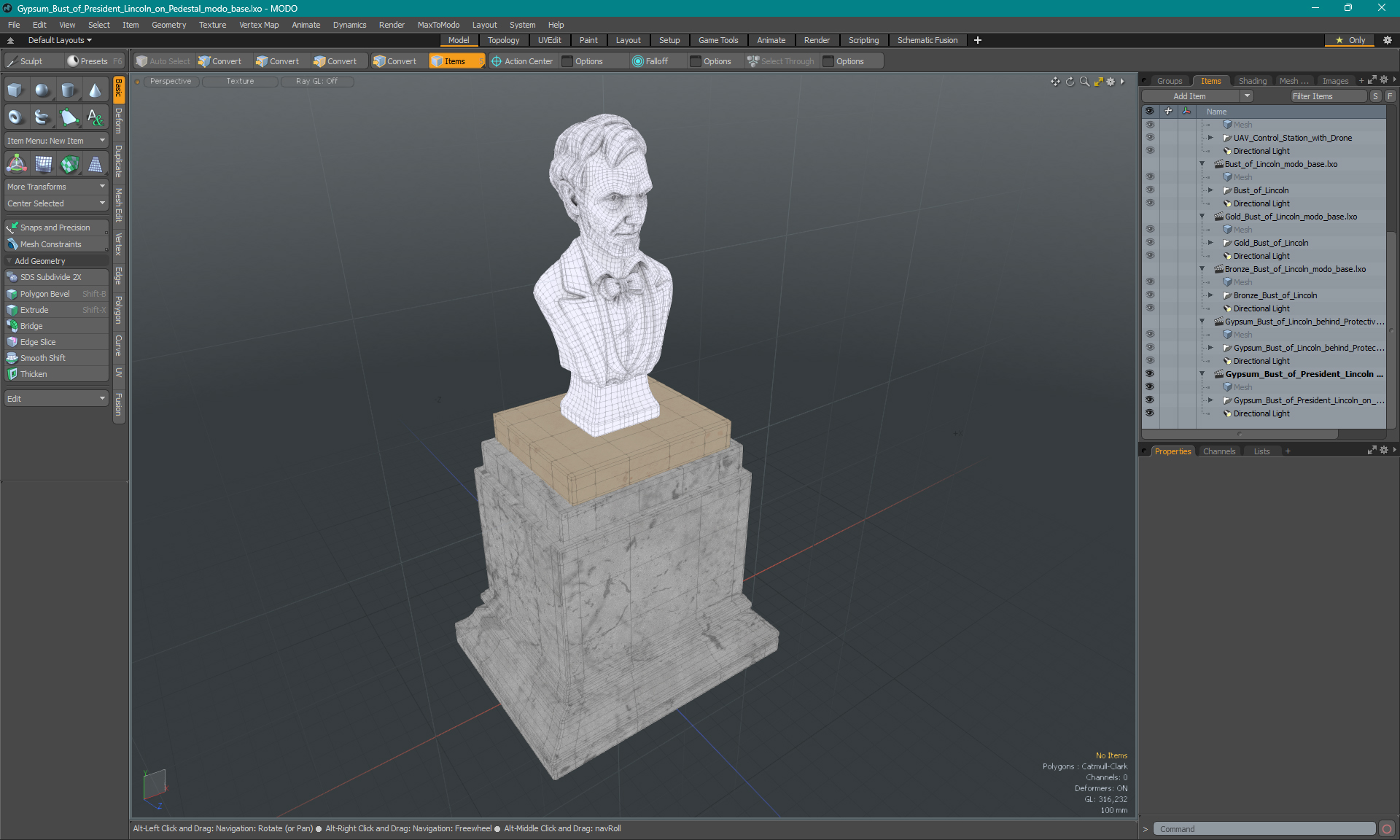 Gypsum Bust of President Lincoln on Pedestal 3D model