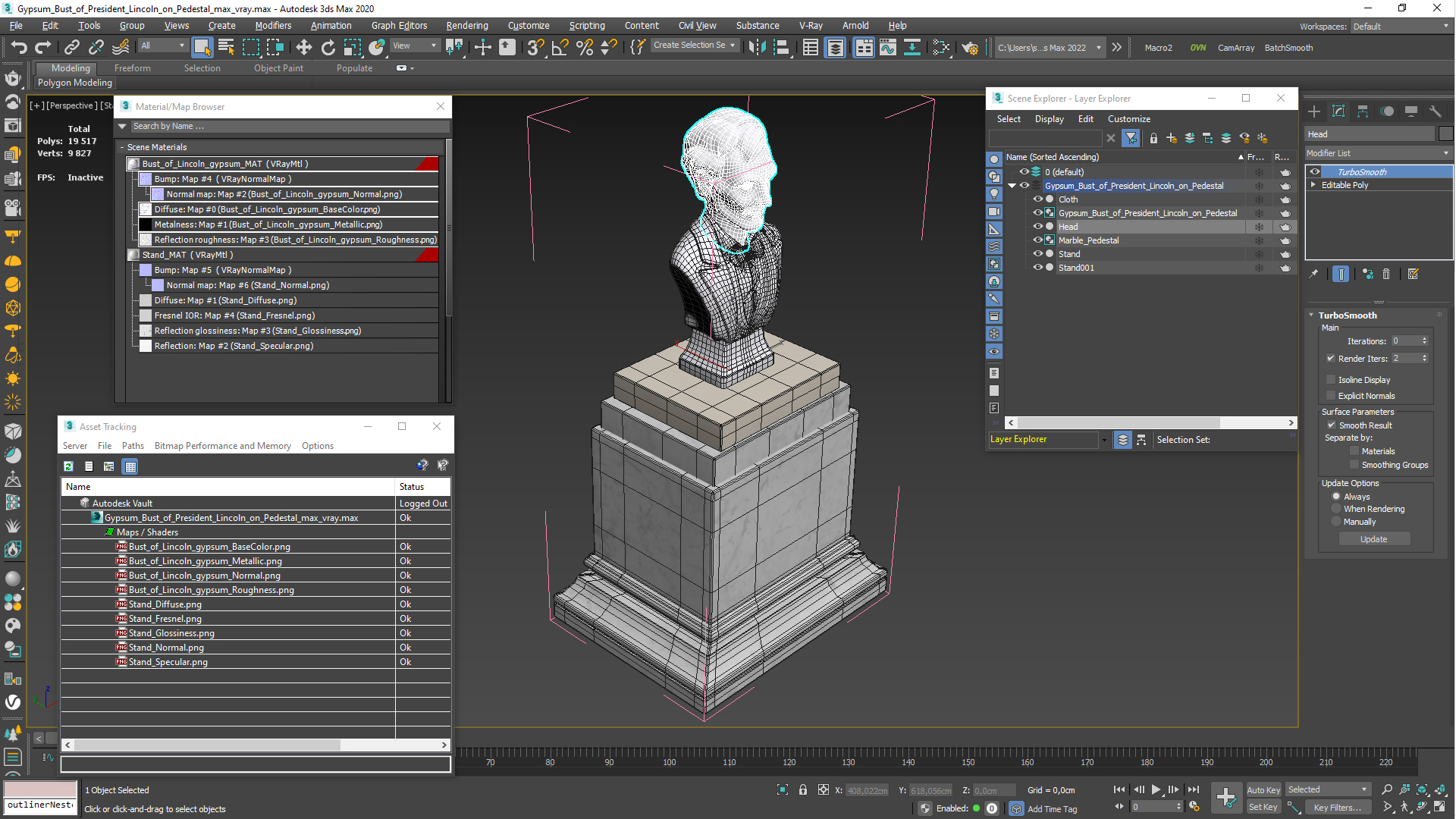 Gypsum Bust of President Lincoln on Pedestal 3D model