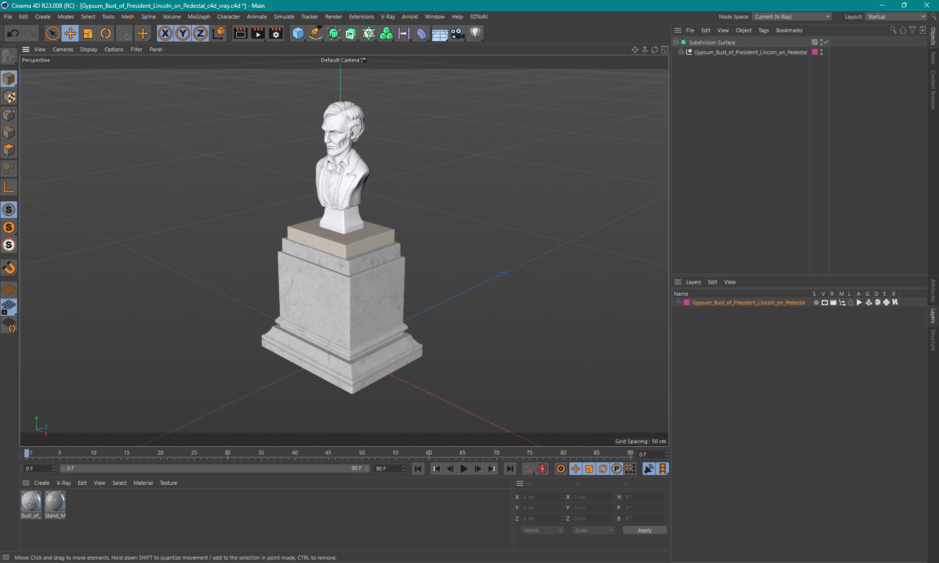Gypsum Bust of President Lincoln on Pedestal 3D model