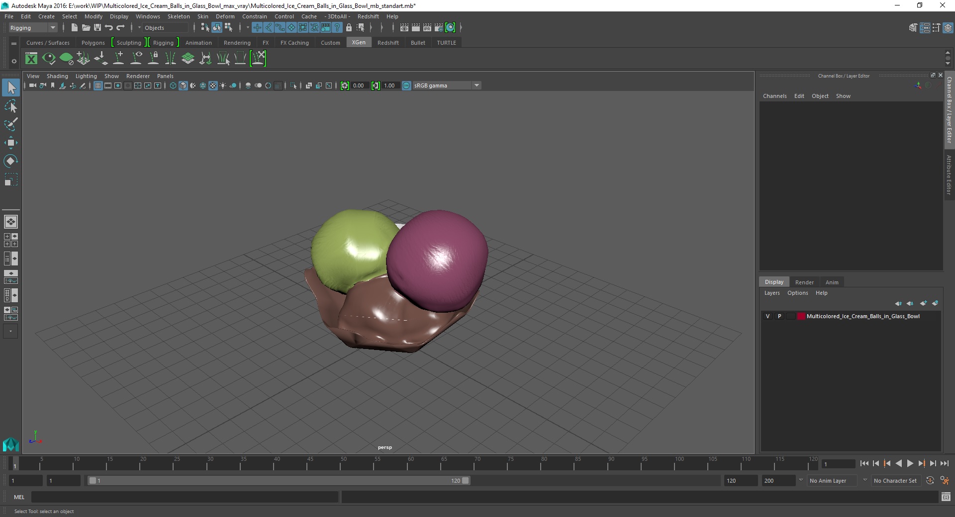 Multicolored Ice Cream Balls in Glass Bowl 3D