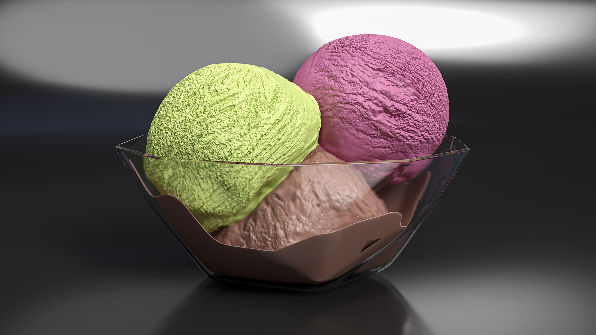 Multicolored Ice Cream Balls in Glass Bowl 3D
