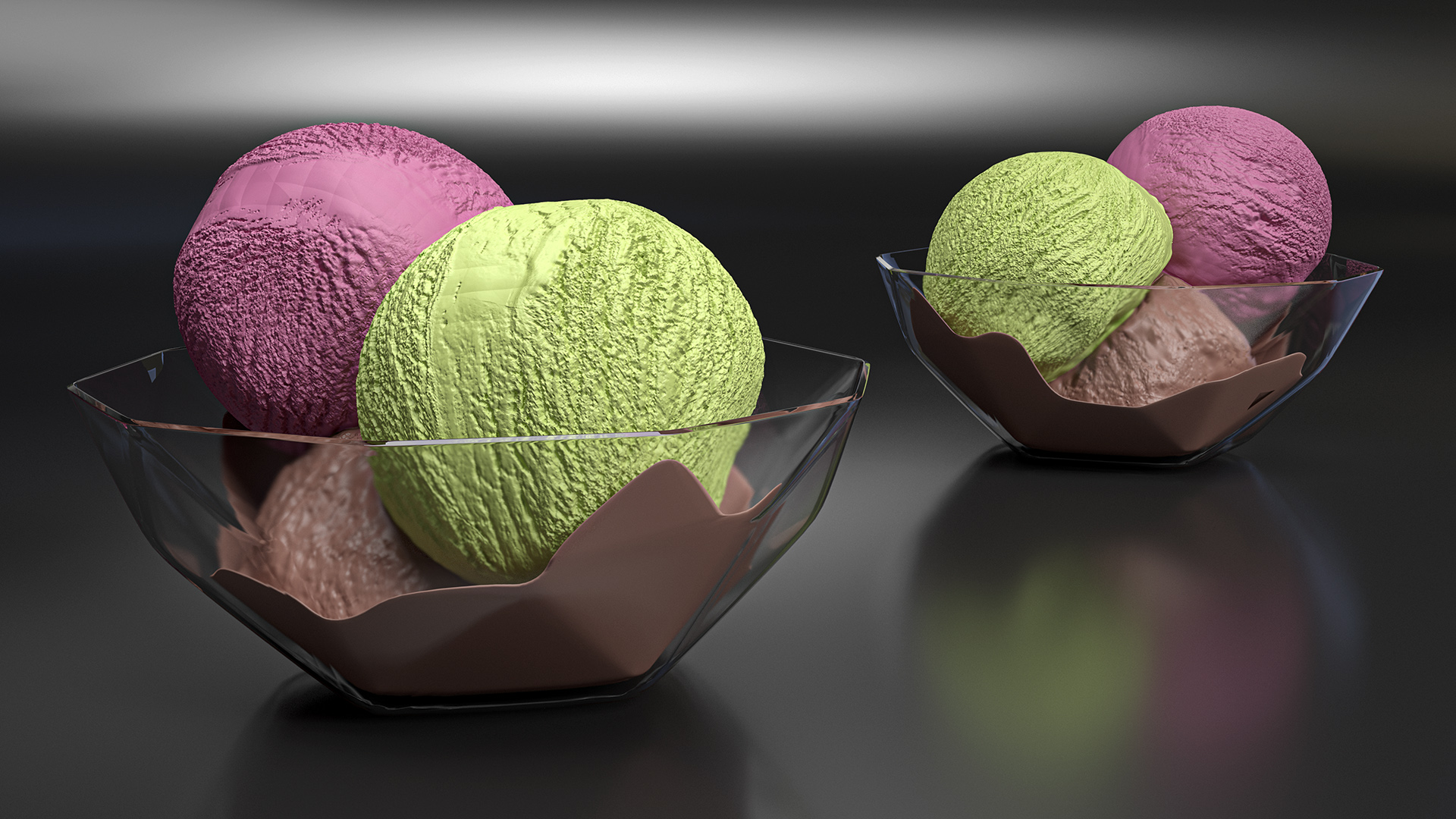 Multicolored Ice Cream Balls in Glass Bowl 3D