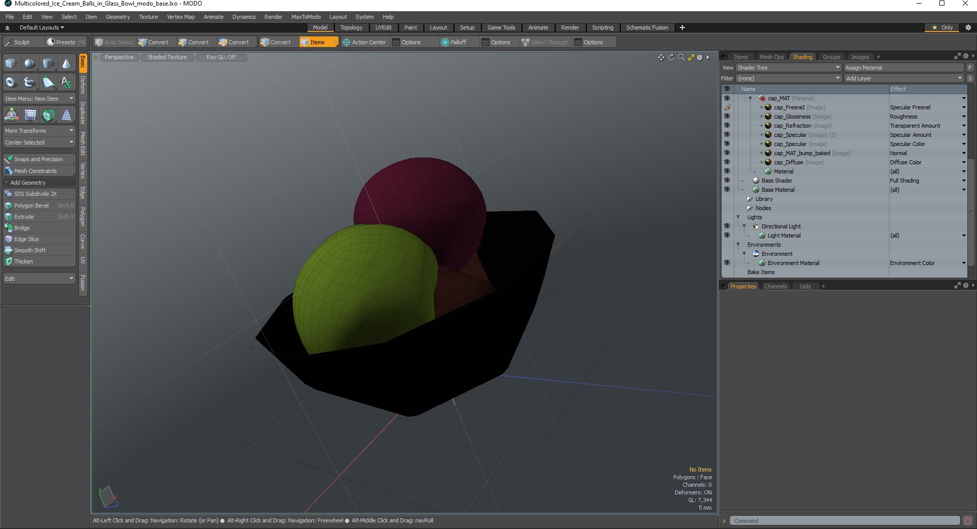 Multicolored Ice Cream Balls in Glass Bowl 3D