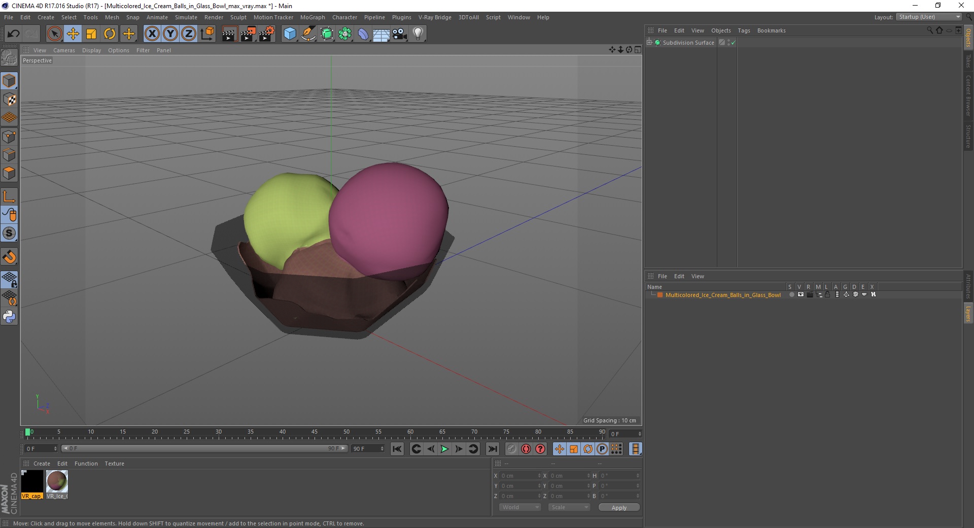 Multicolored Ice Cream Balls in Glass Bowl 3D