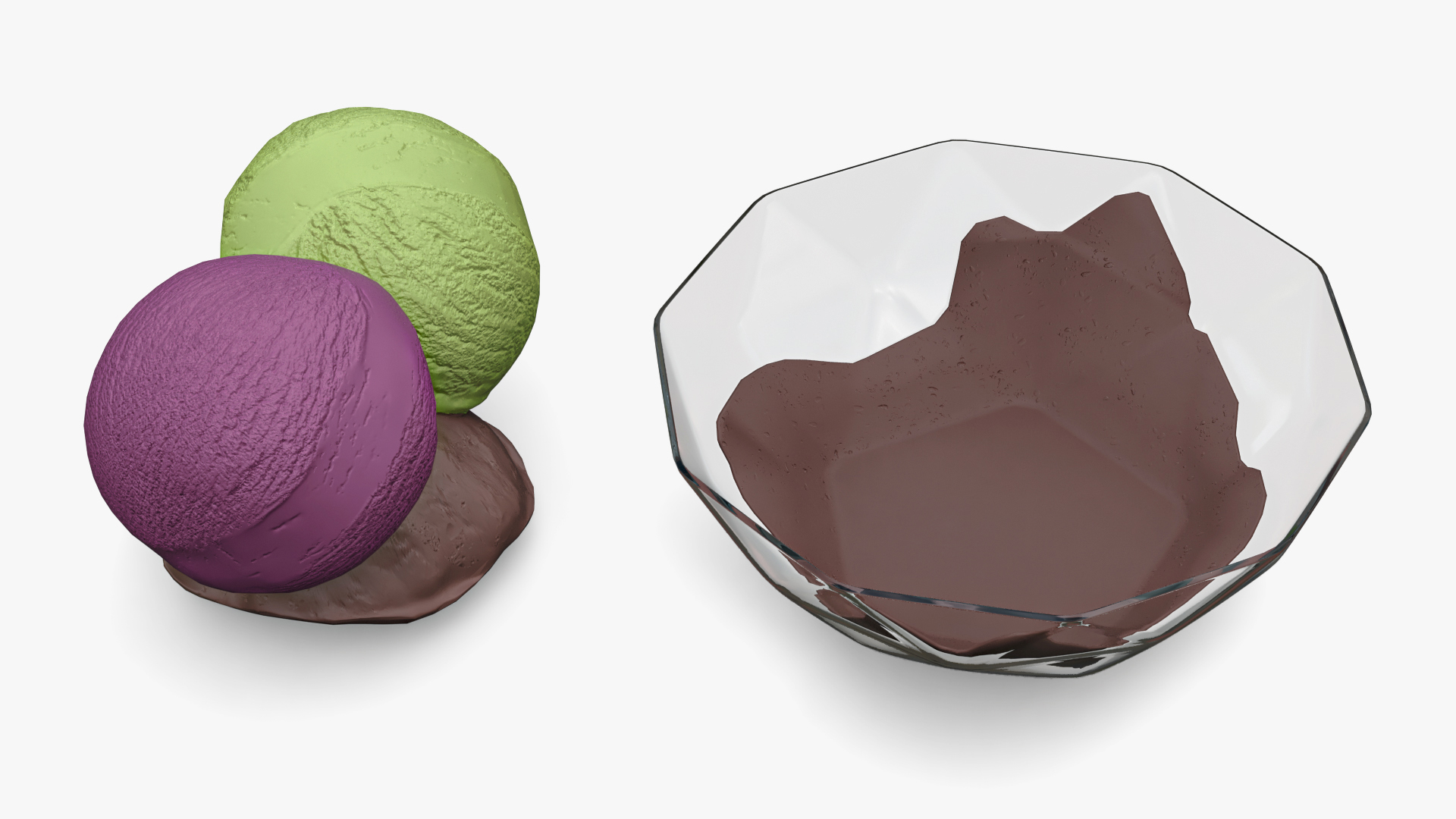Multicolored Ice Cream Balls in Glass Bowl 3D
