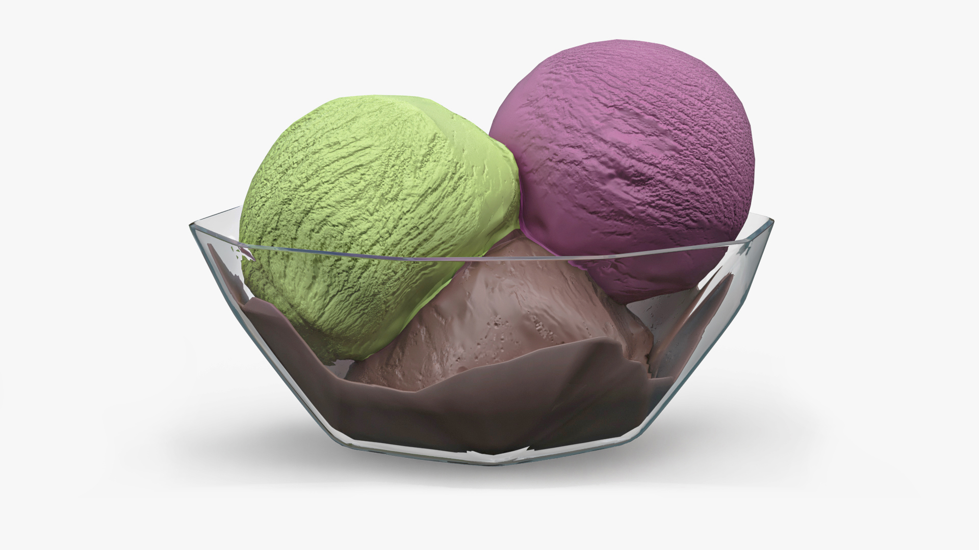 Multicolored Ice Cream Balls in Glass Bowl 3D