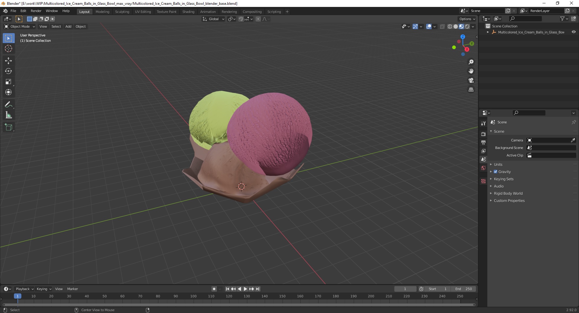 Multicolored Ice Cream Balls in Glass Bowl 3D
