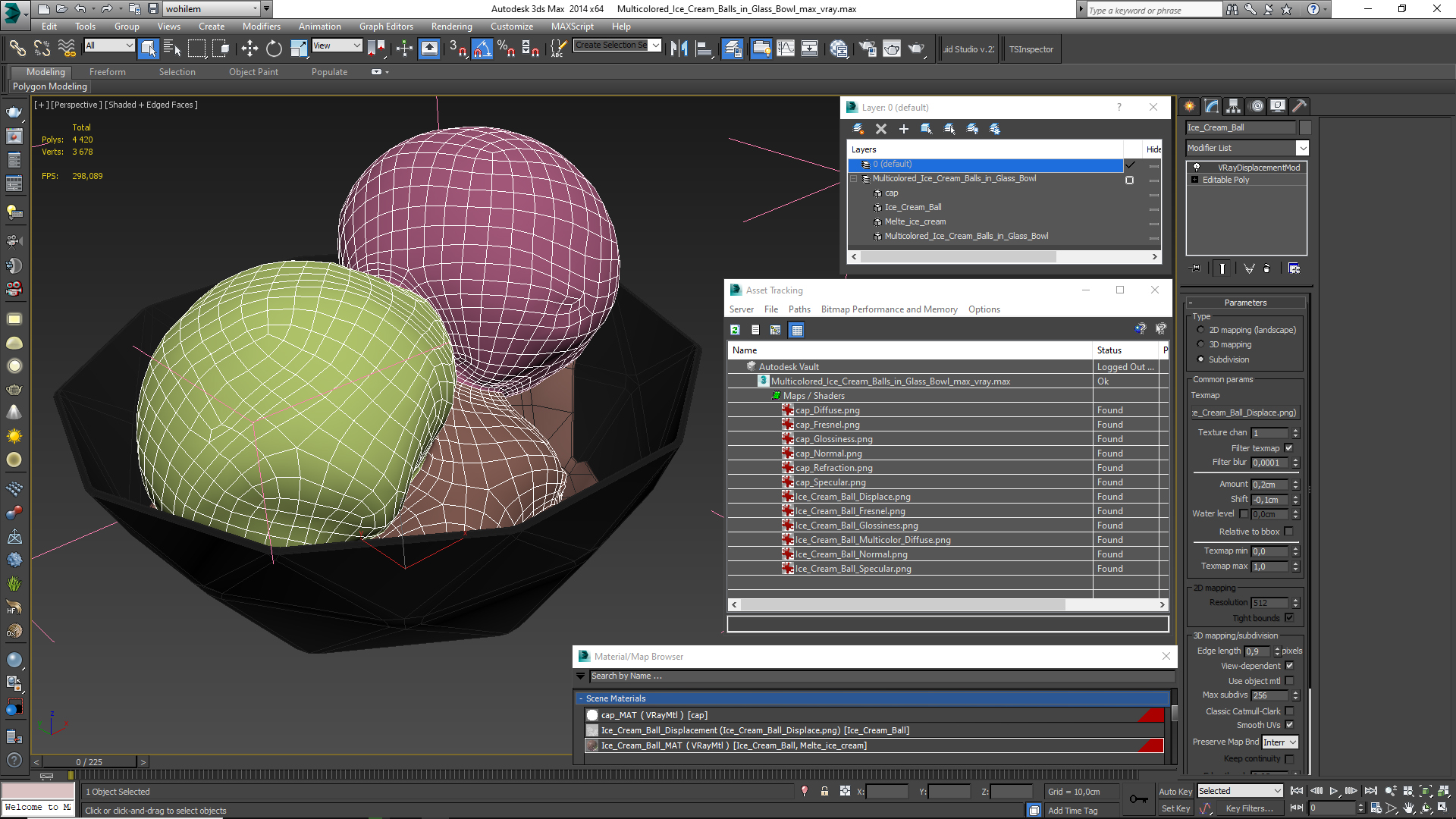 Multicolored Ice Cream Balls in Glass Bowl 3D