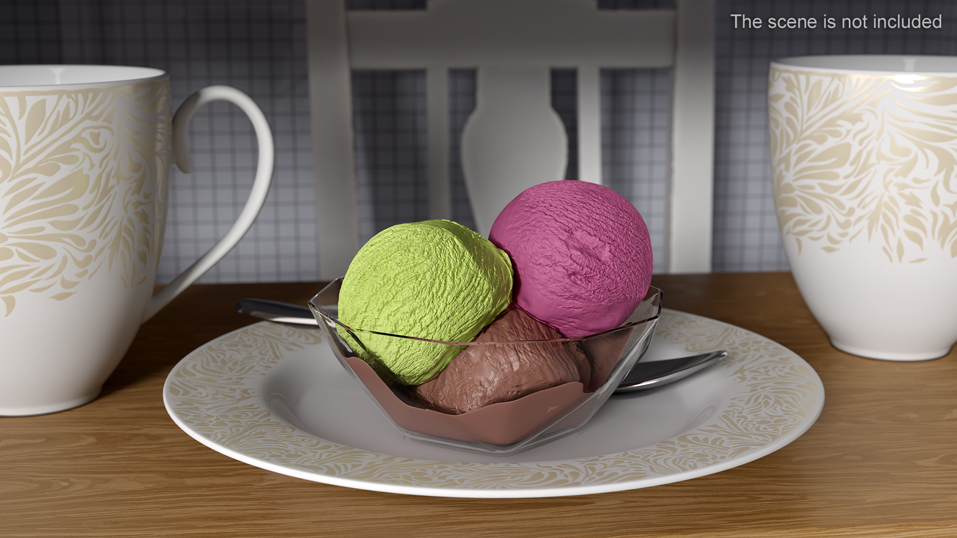 Multicolored Ice Cream Balls in Glass Bowl 3D
