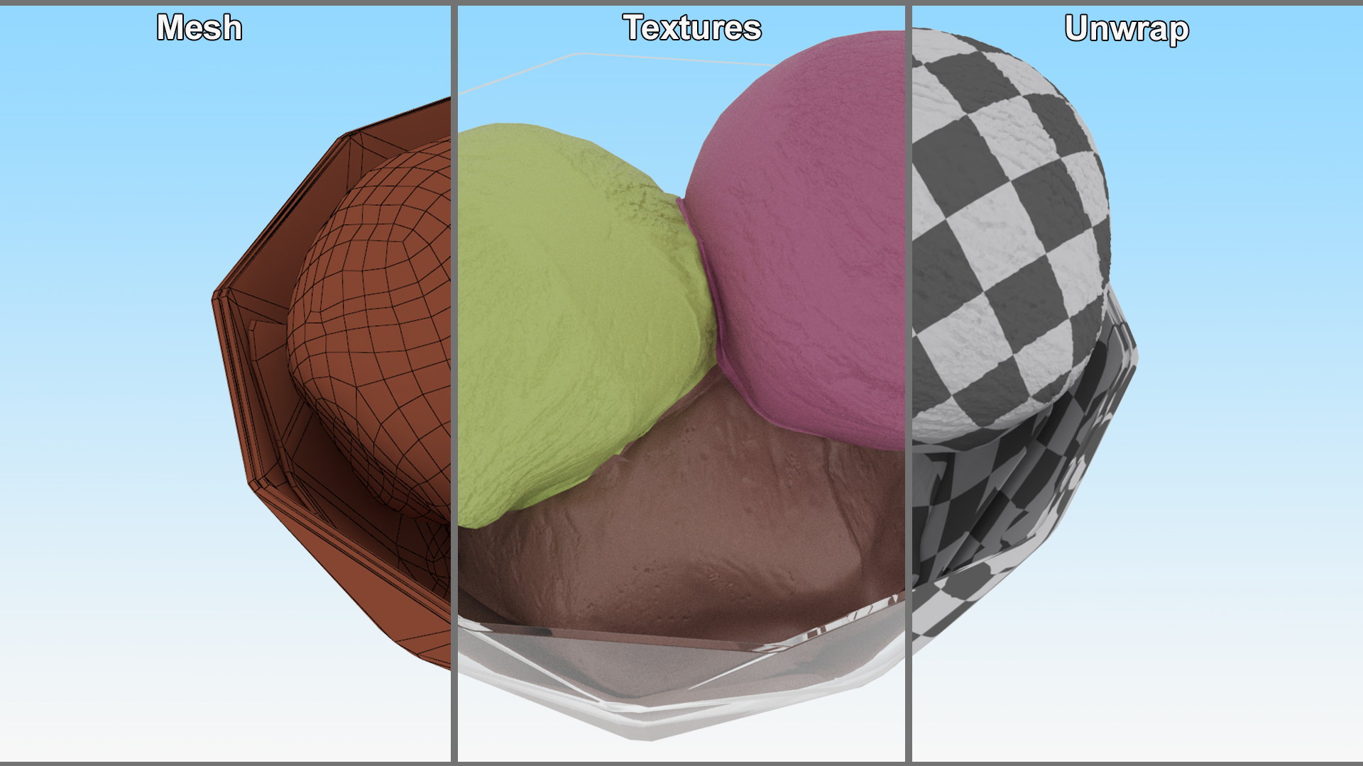 Multicolored Ice Cream Balls in Glass Bowl 3D