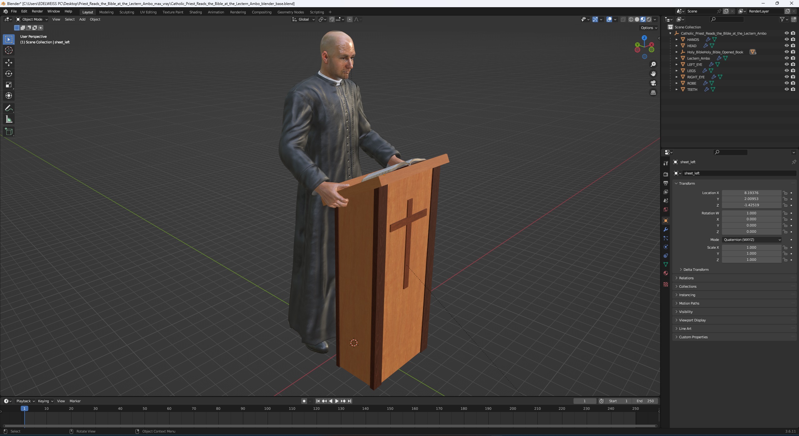 3D Catholic Priest Reads the Bible at the Lectern Ambo