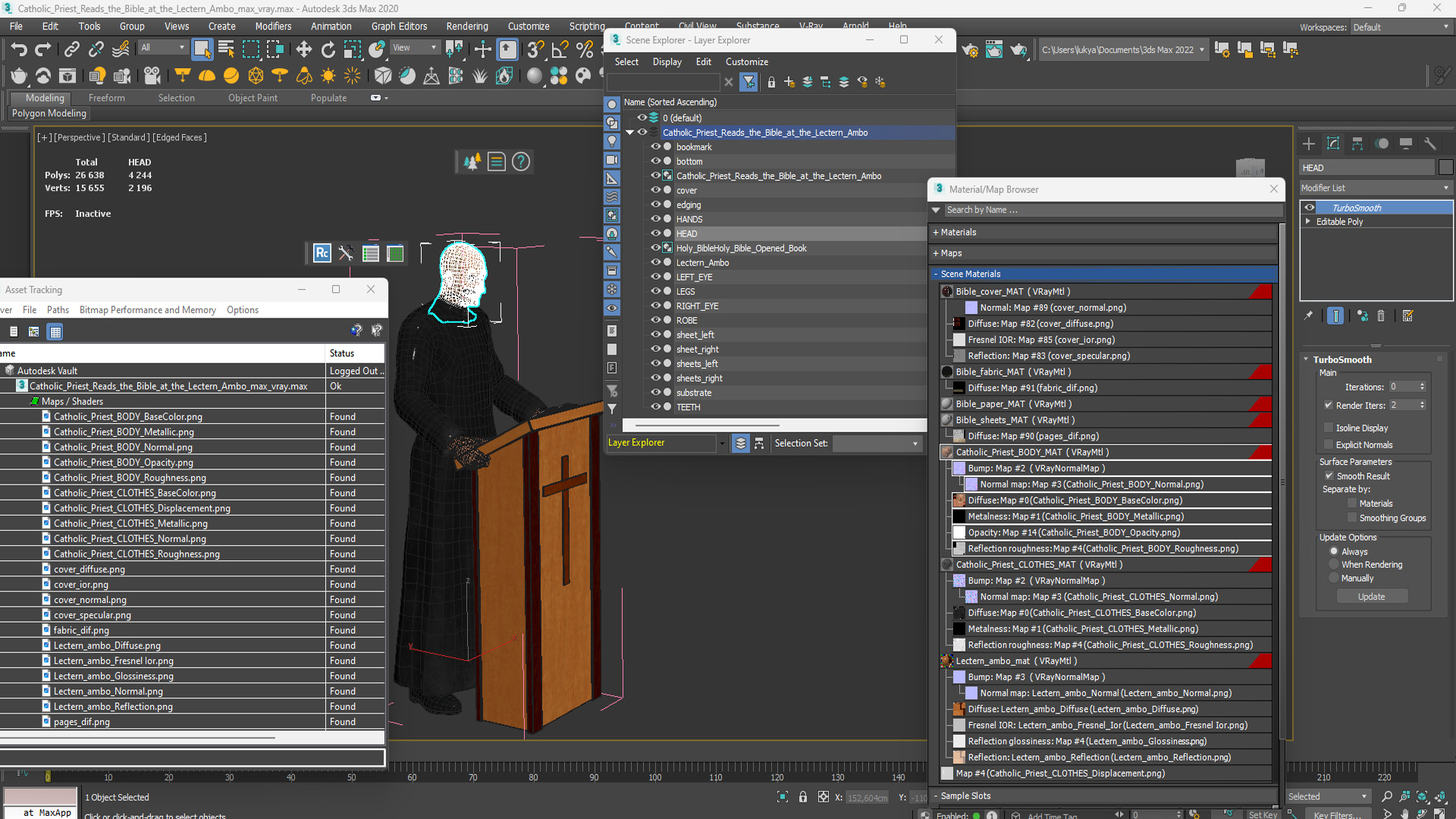 3D Catholic Priest Reads the Bible at the Lectern Ambo