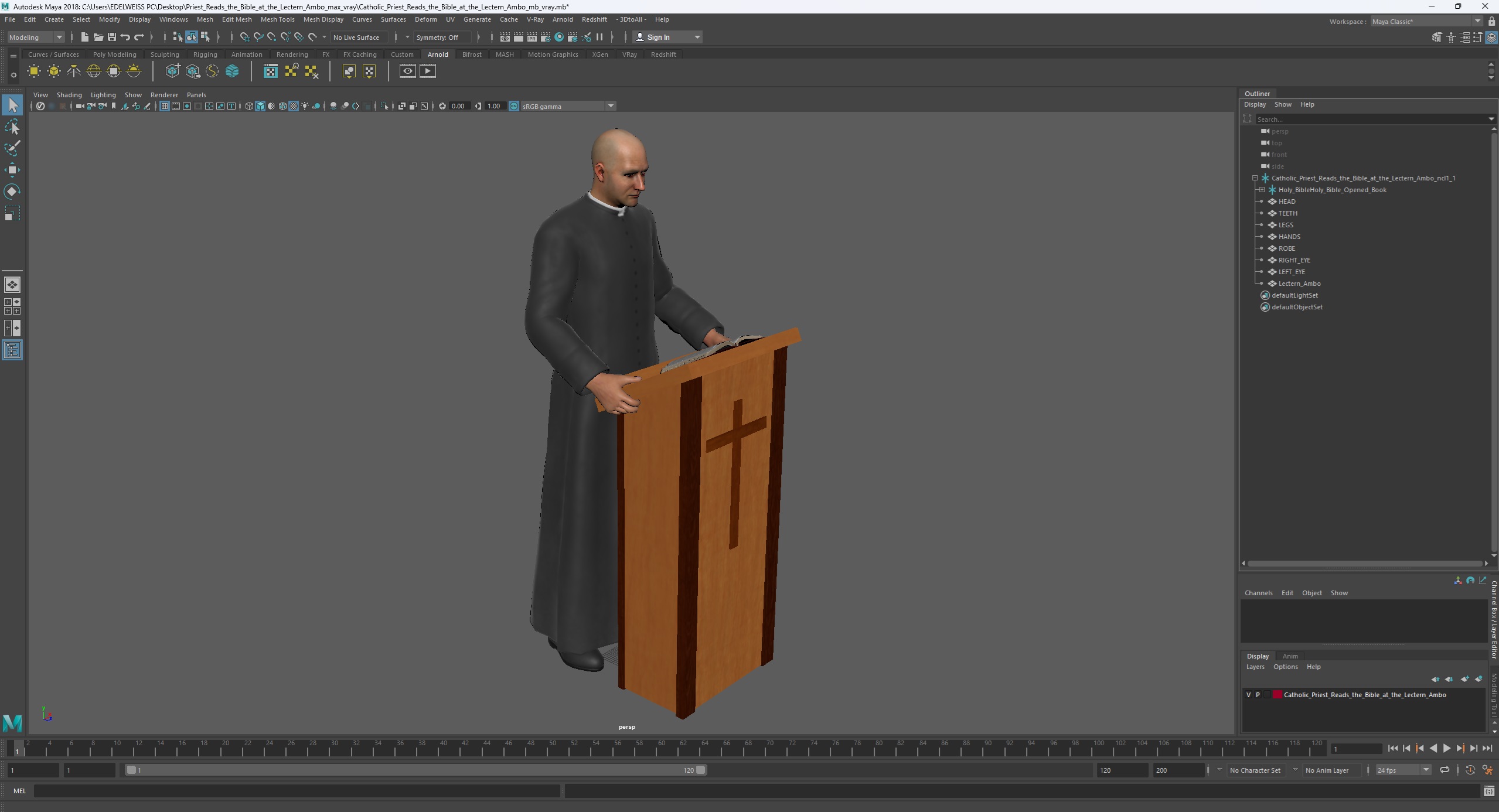 3D Catholic Priest Reads the Bible at the Lectern Ambo
