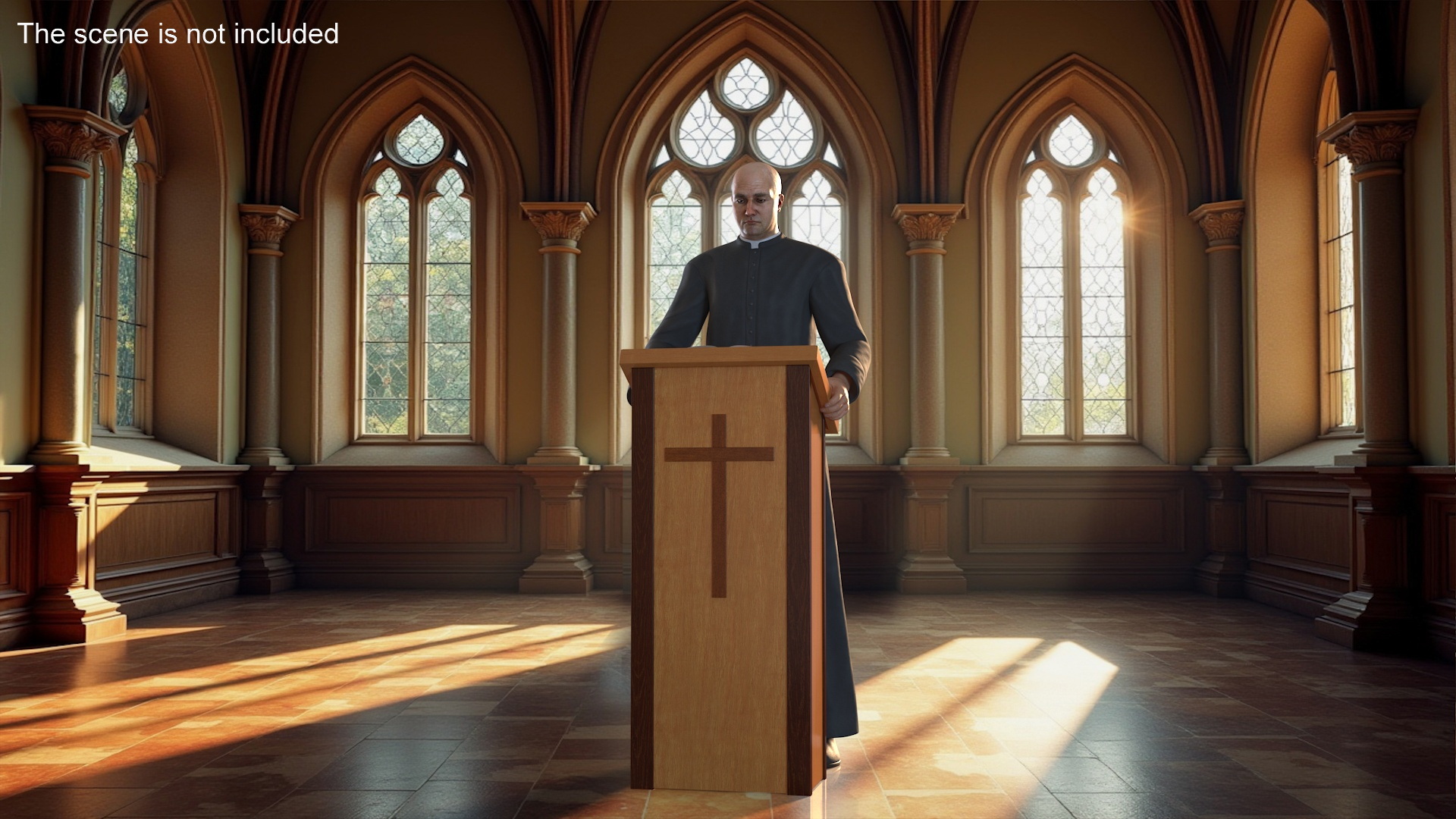 3D Catholic Priest Reads the Bible at the Lectern Ambo