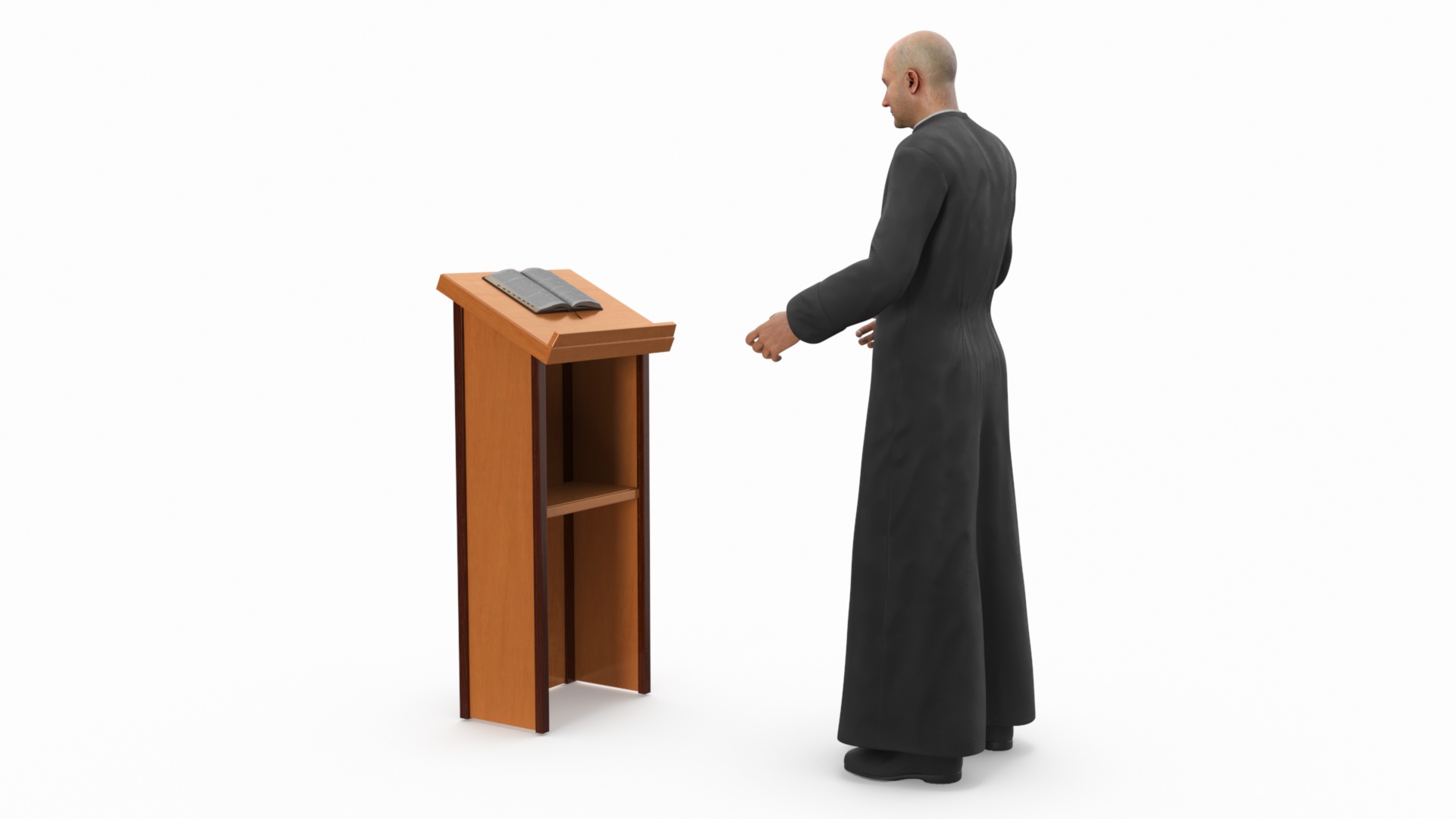 3D Catholic Priest Reads the Bible at the Lectern Ambo
