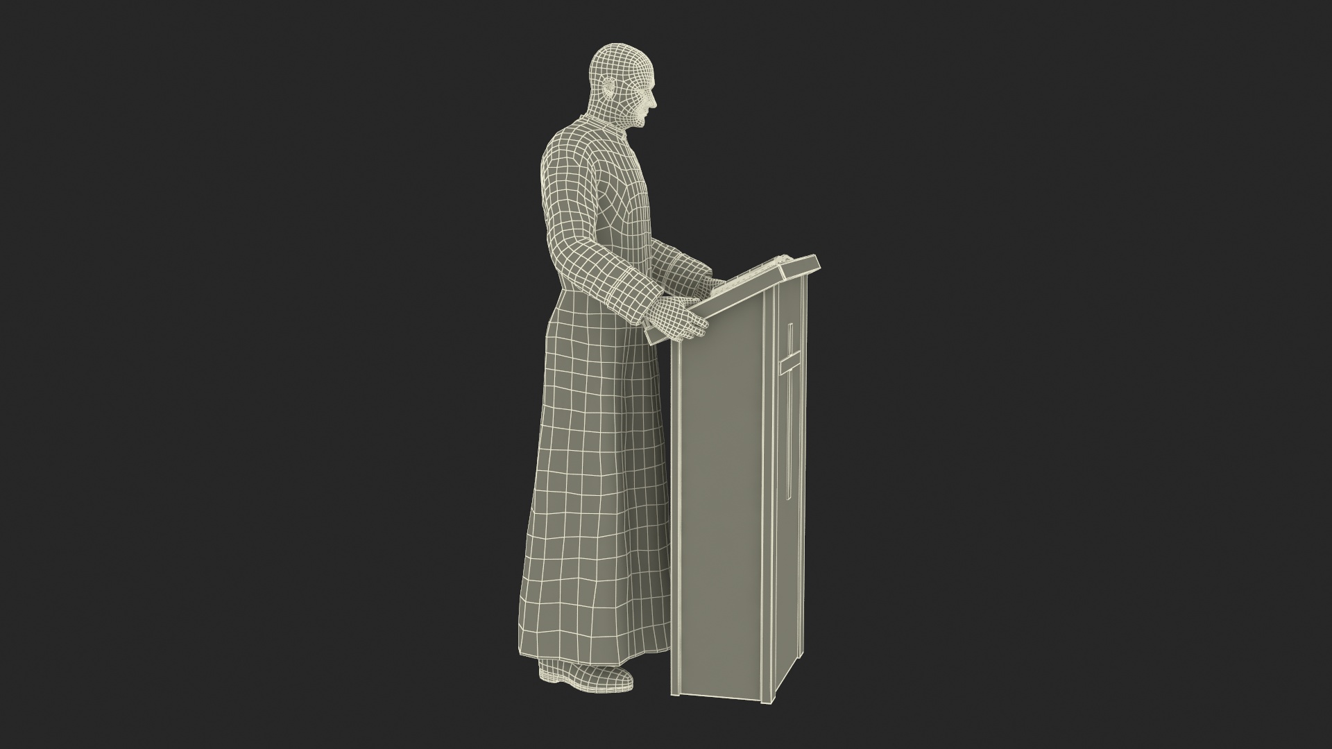 3D Catholic Priest Reads the Bible at the Lectern Ambo